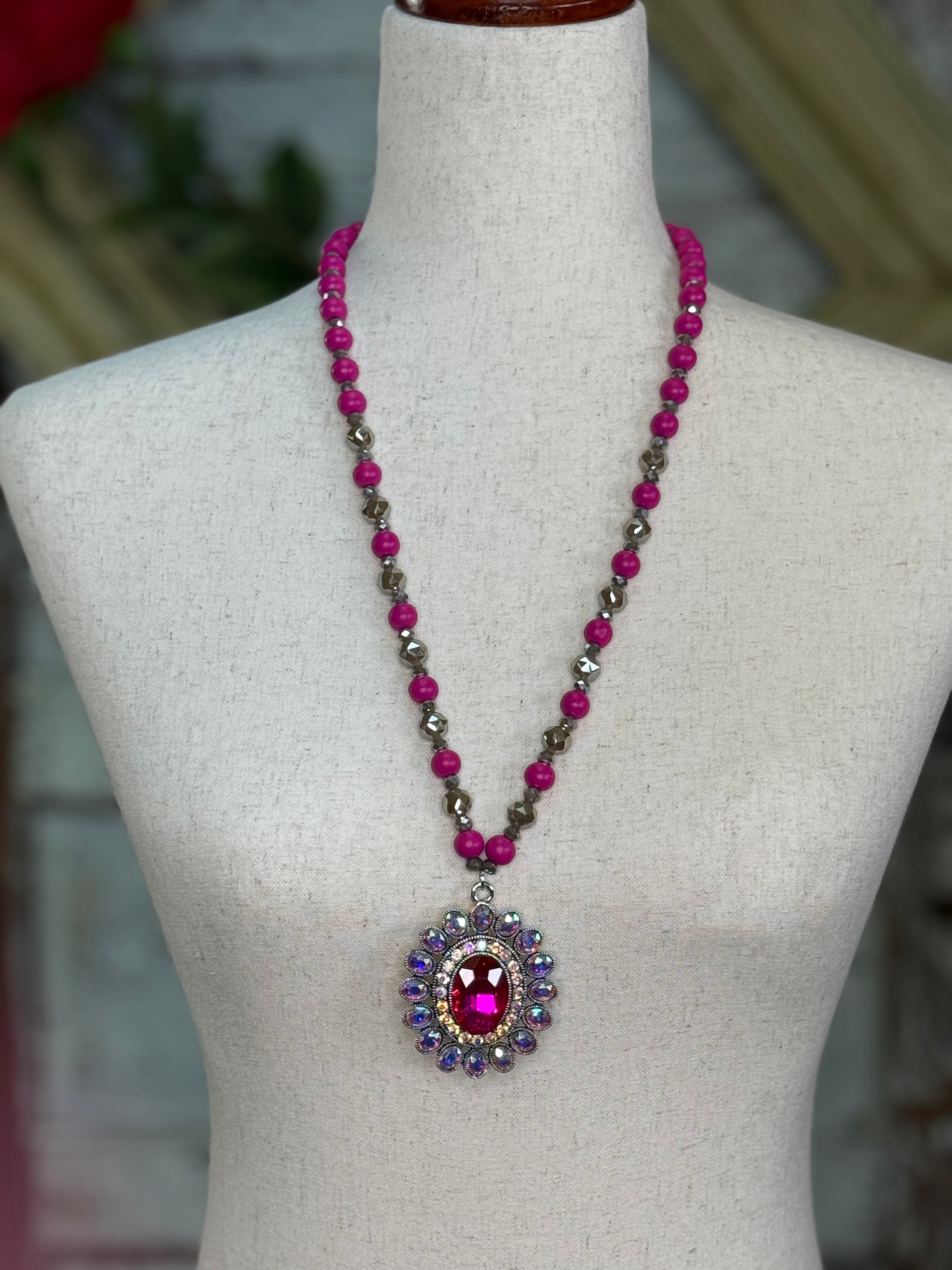 Emma Pink and Brown bead Necklace