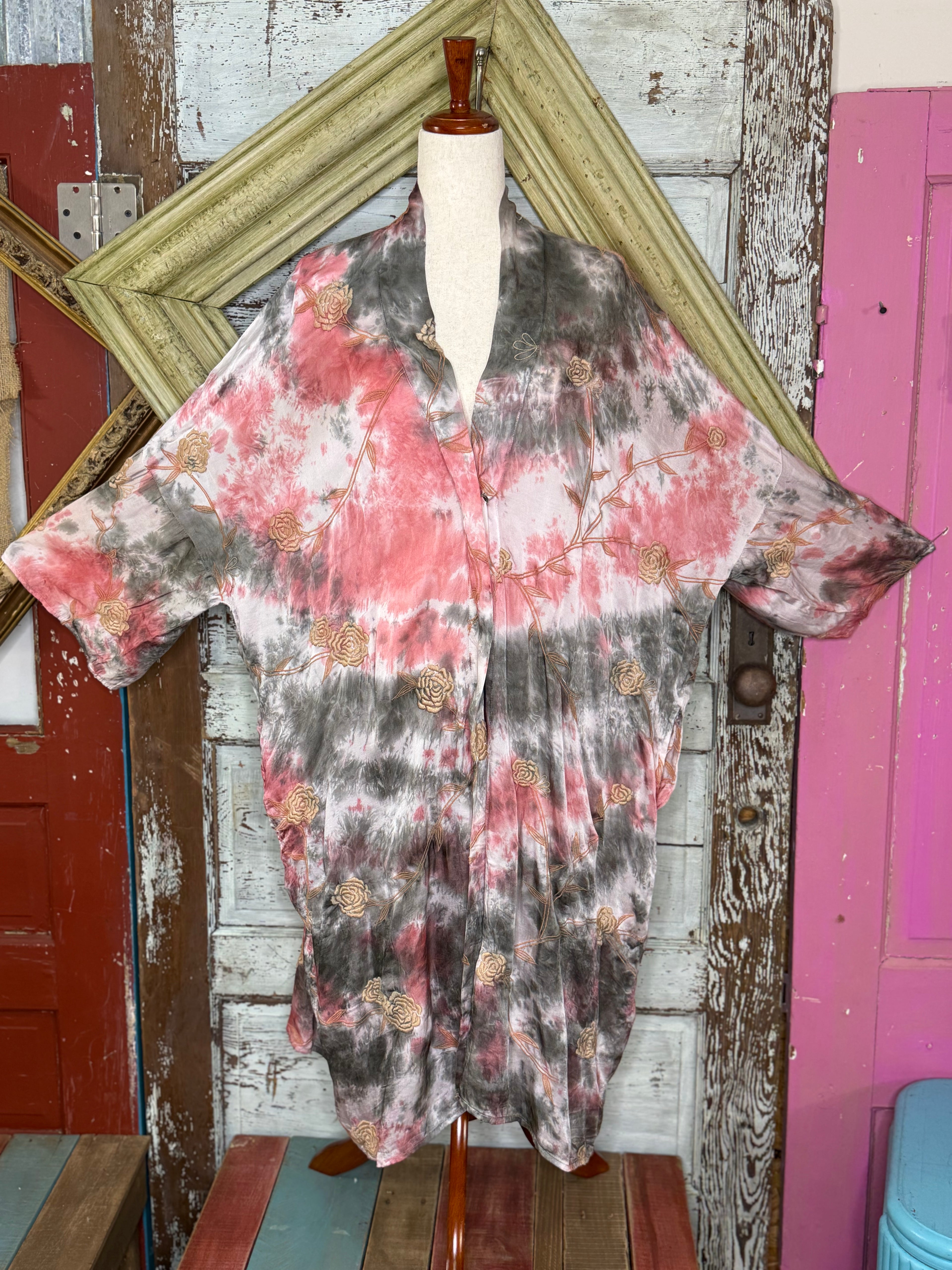 Paper Lace Tie Dye Silk Embordered Duster