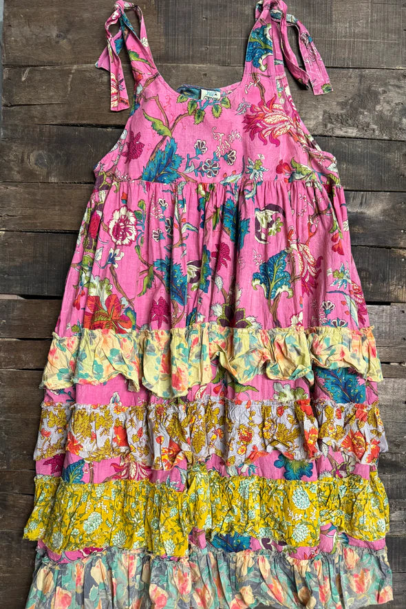 Jaded Gypsy Drift Into Bloom Dress - pink floral tiered ruffle maxi