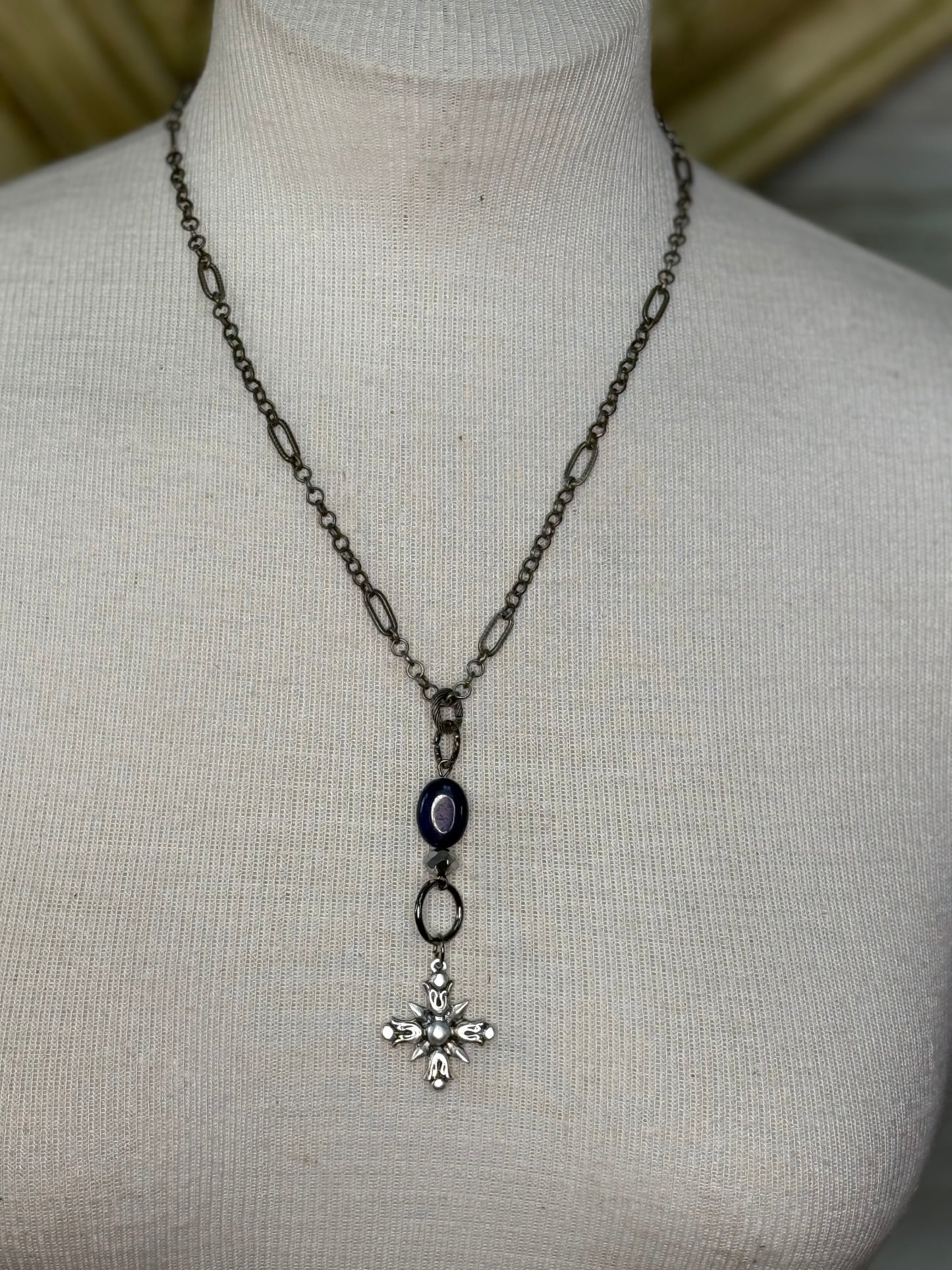 Lost and Found  short blue Cross necklace