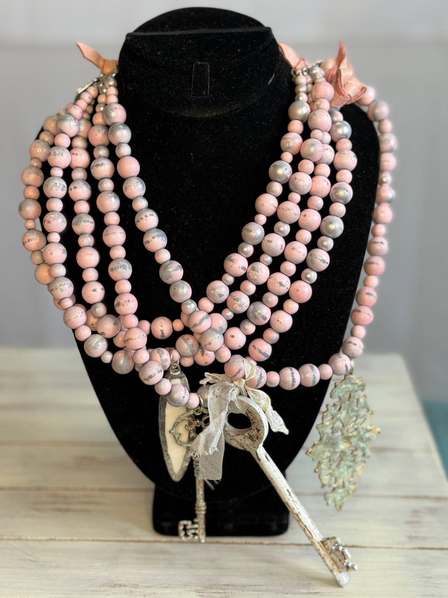 A Rare Bird Pink Pearl Key Necklace