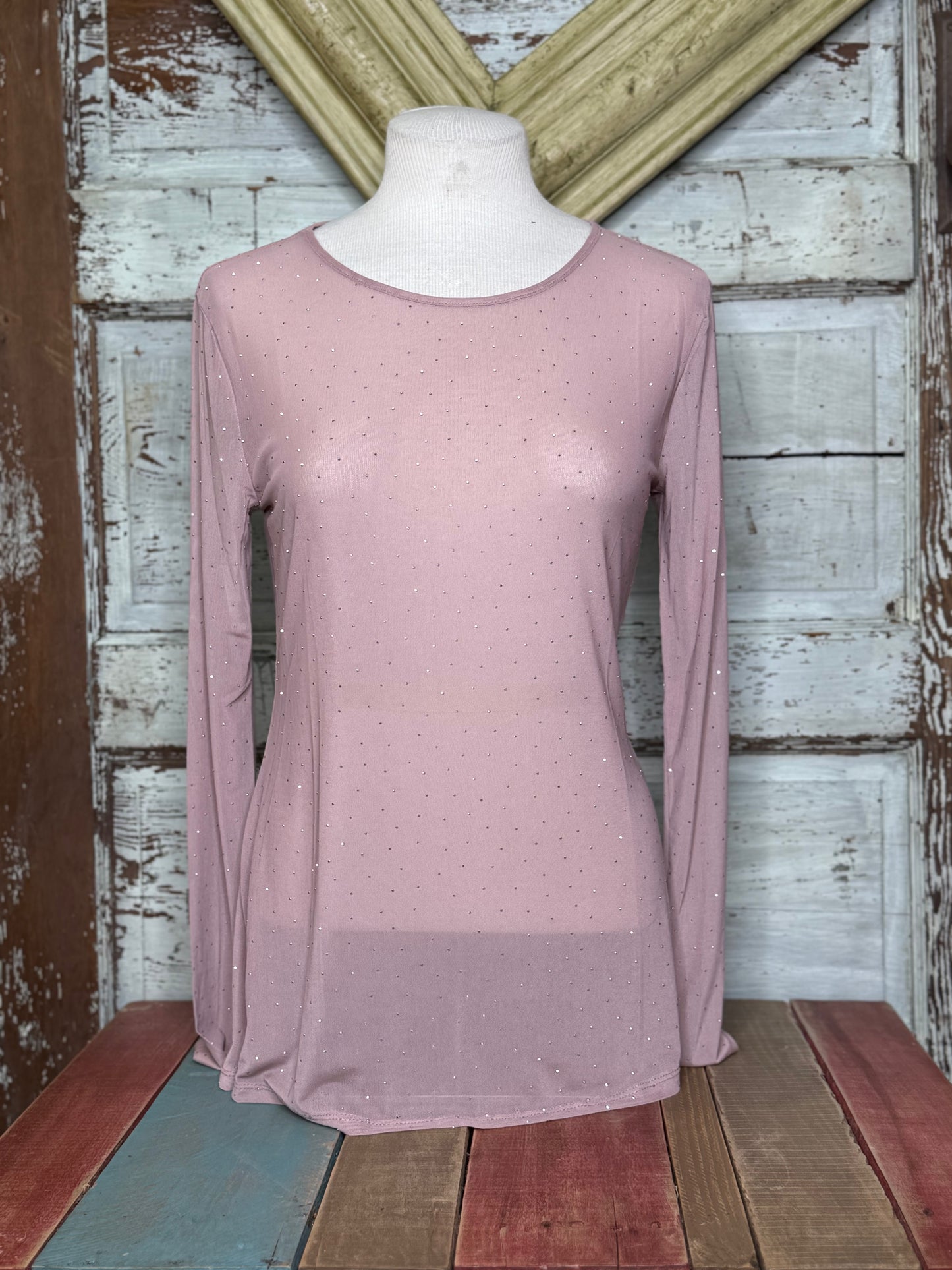 Origami Long Sleeved Mesh Sparkly Top