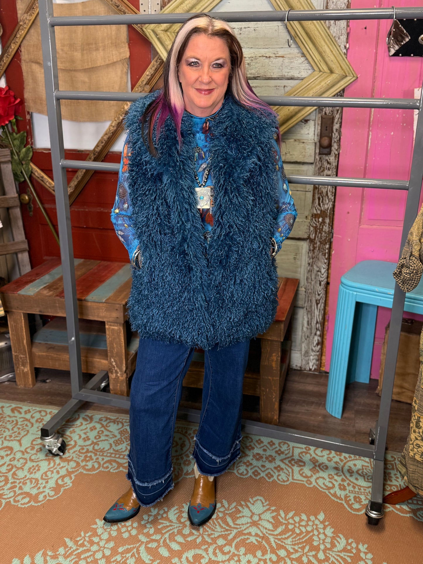 To The Way Blue Fur Vest
