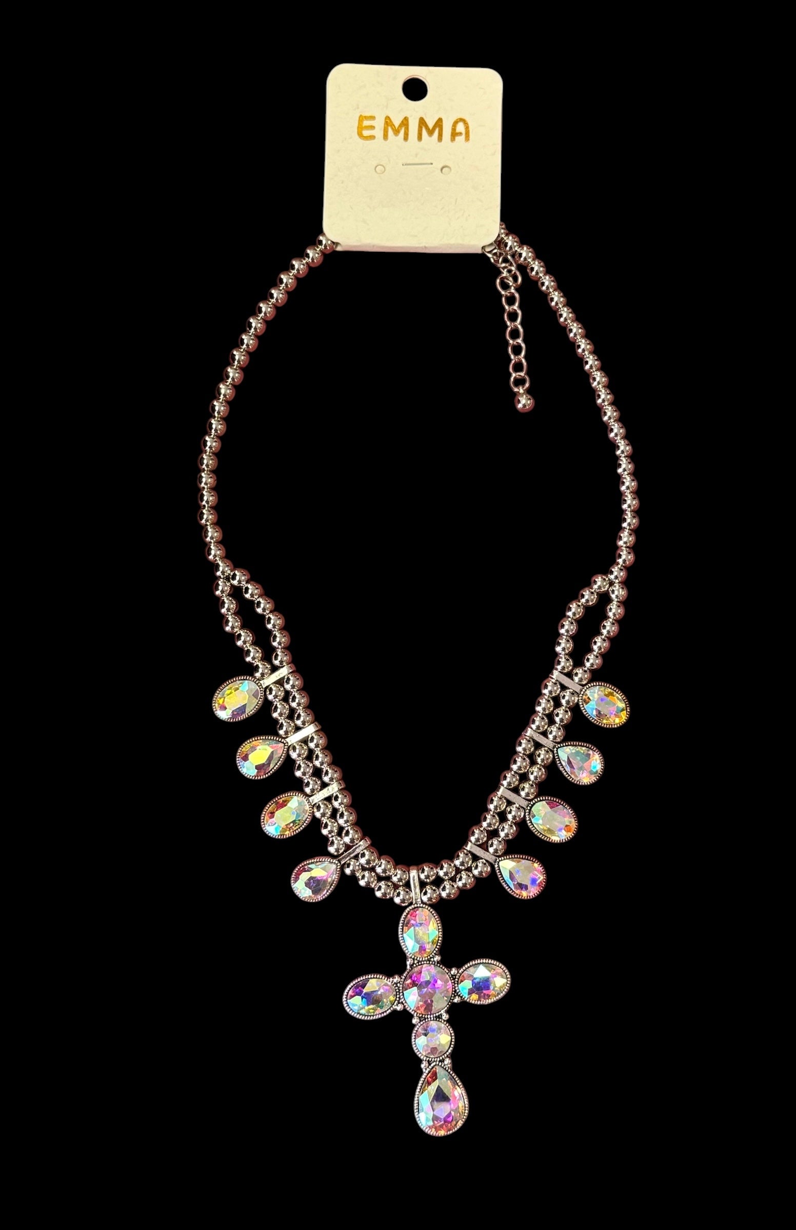 Silver & Crystal Cross Necklace