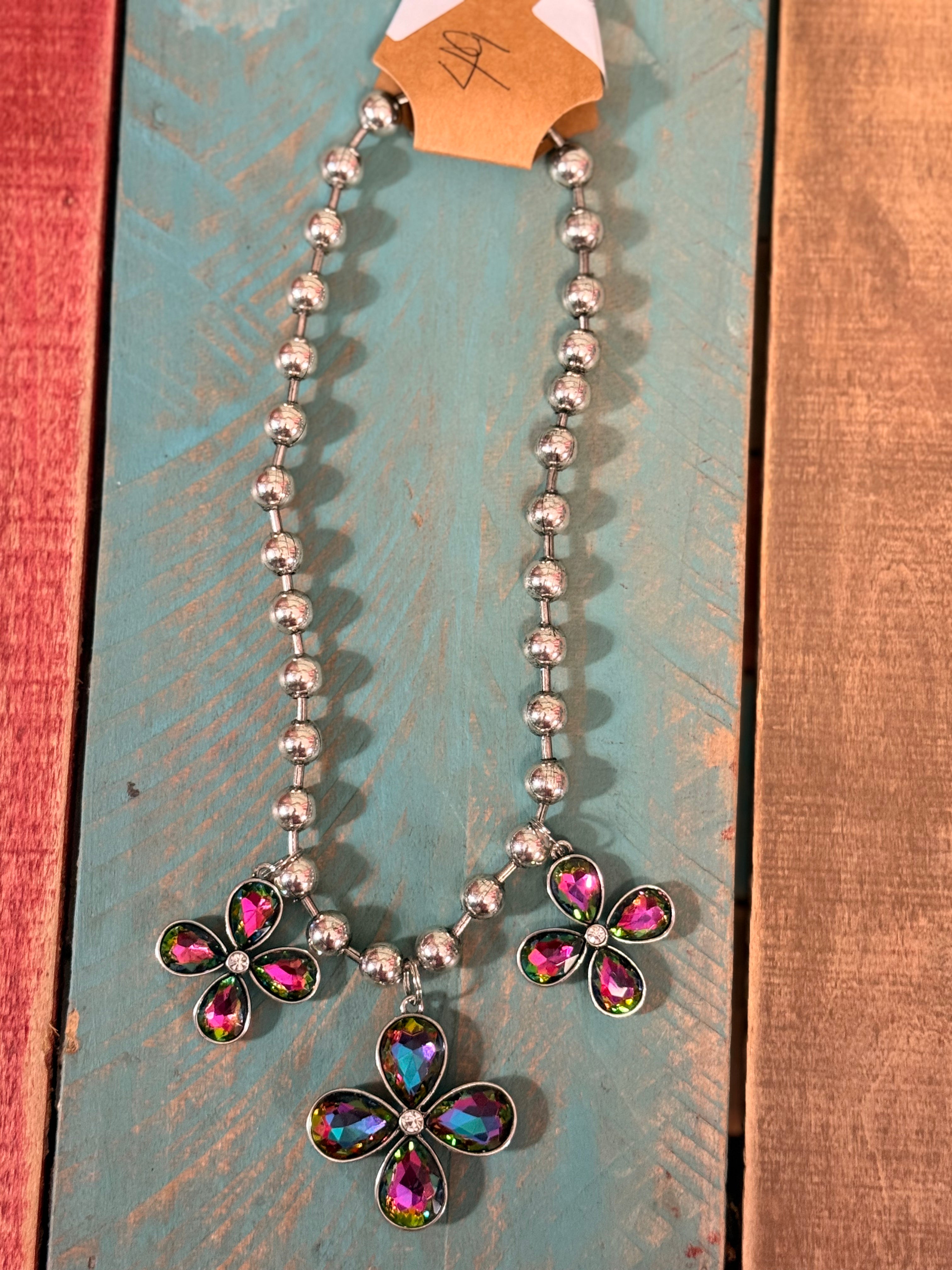 Silver Multicolor flower necklace