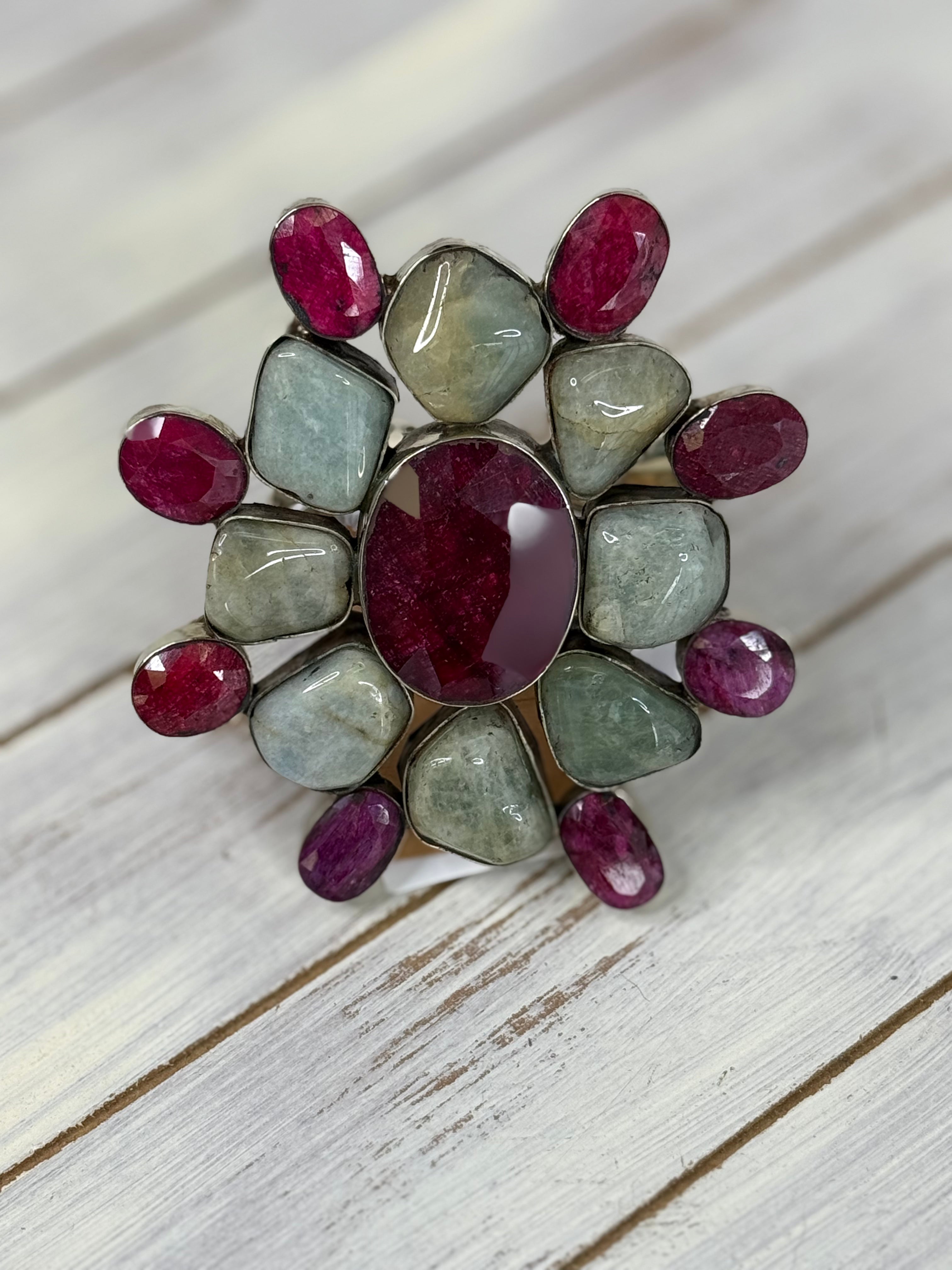 Ruby and Auqamarine Cuff Bracelet