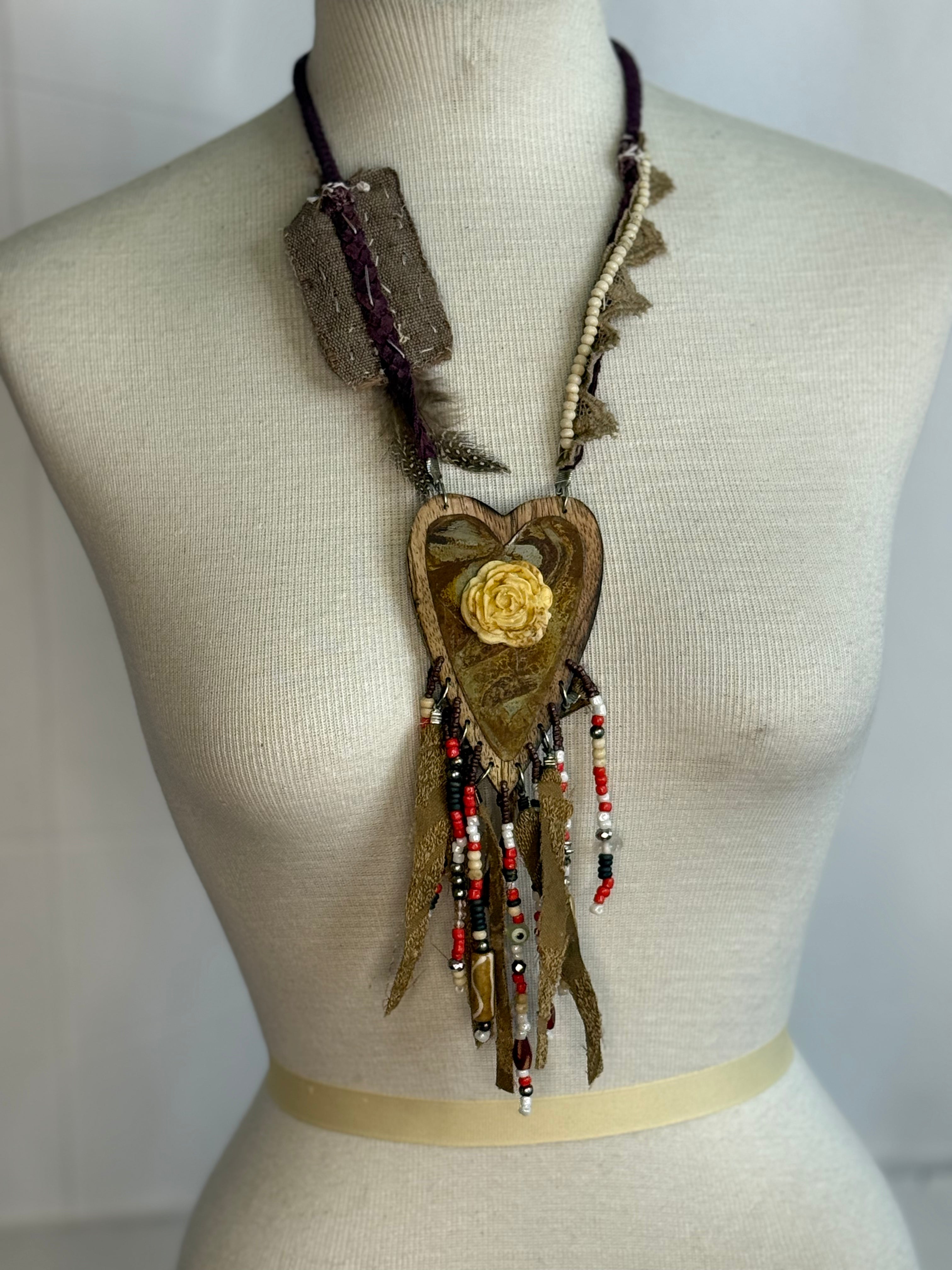 A Rare Bird Wooden Heart Necklace