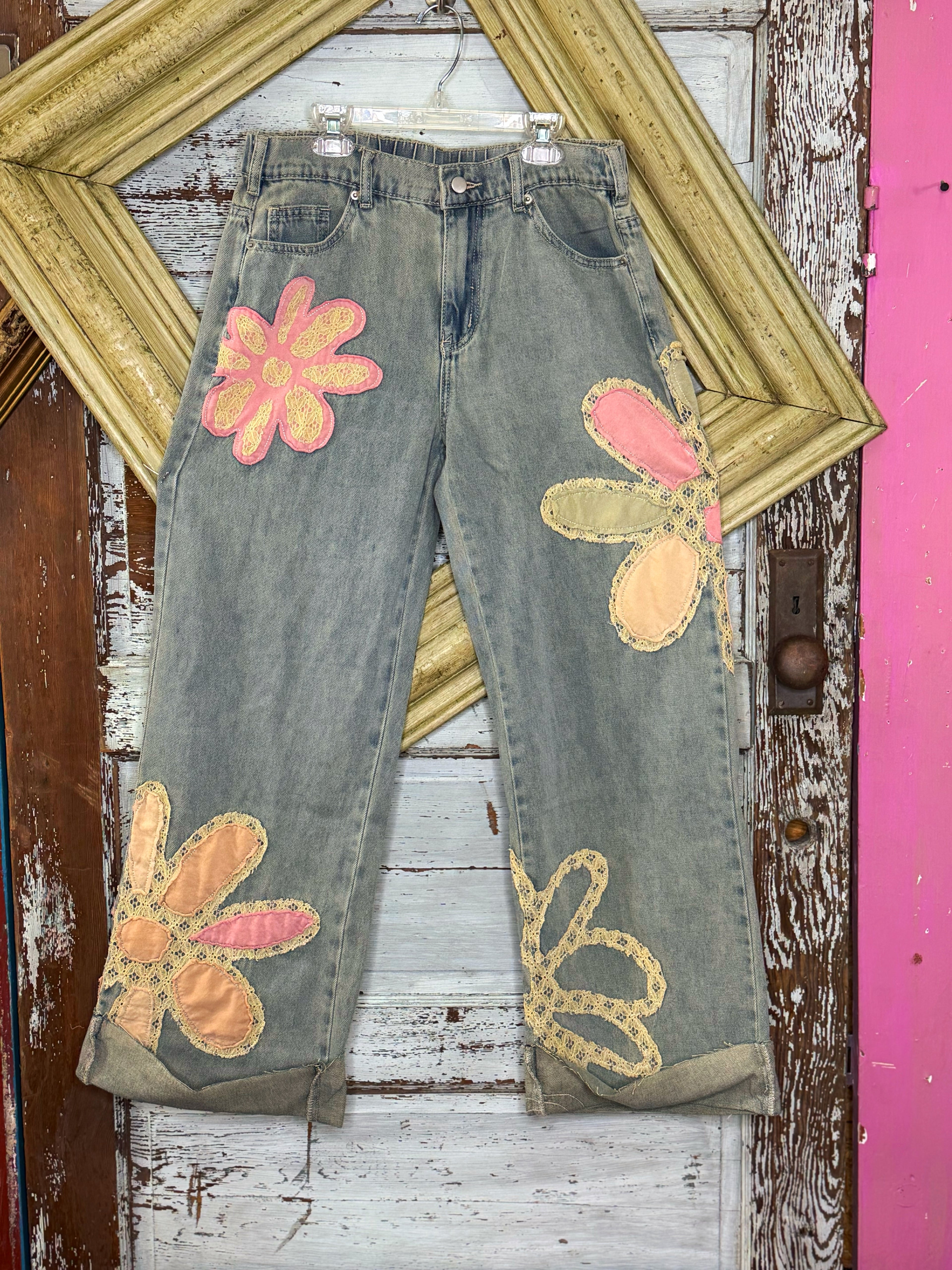 Oli and hali Washed Flower Patch Denim Jeans