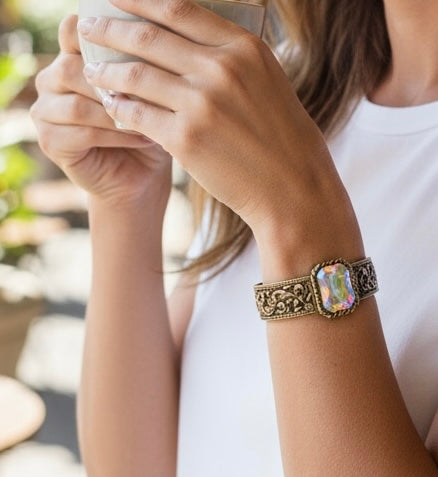 Floral Swirl Stretch Bracelet with Crystals