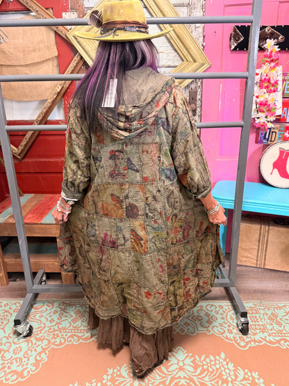 Paper Lace High Low Printed Patchwork Hooded Jacket