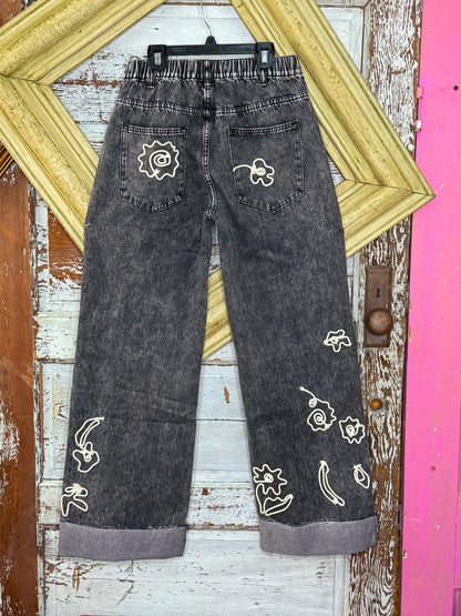 Oli and Hali Contrast  Embroidered Denim Jeans