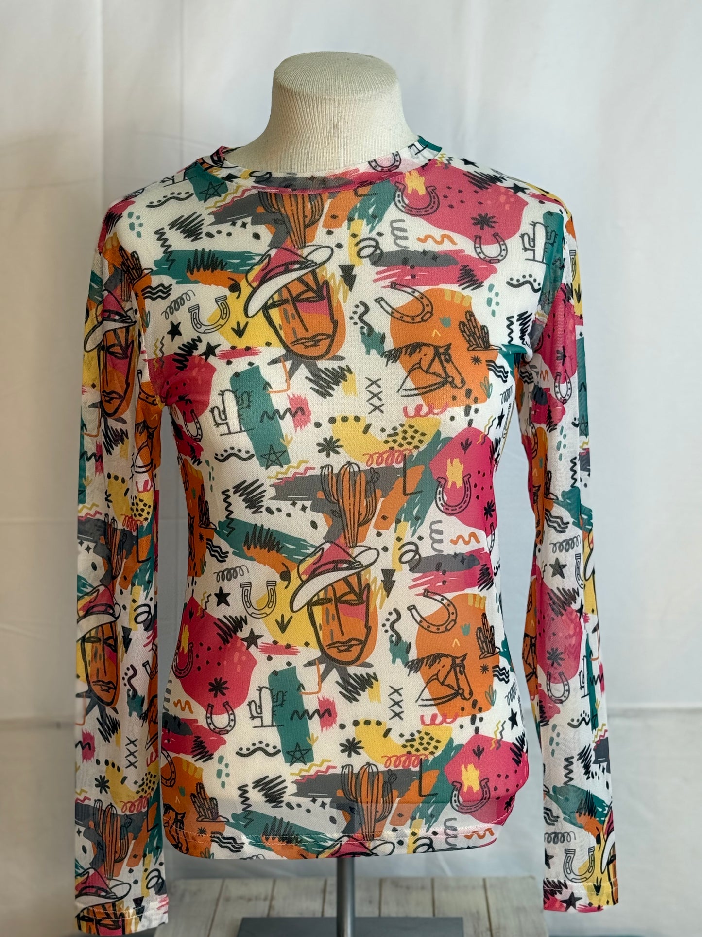 Turquoise Haven 80's Western Mesh Top