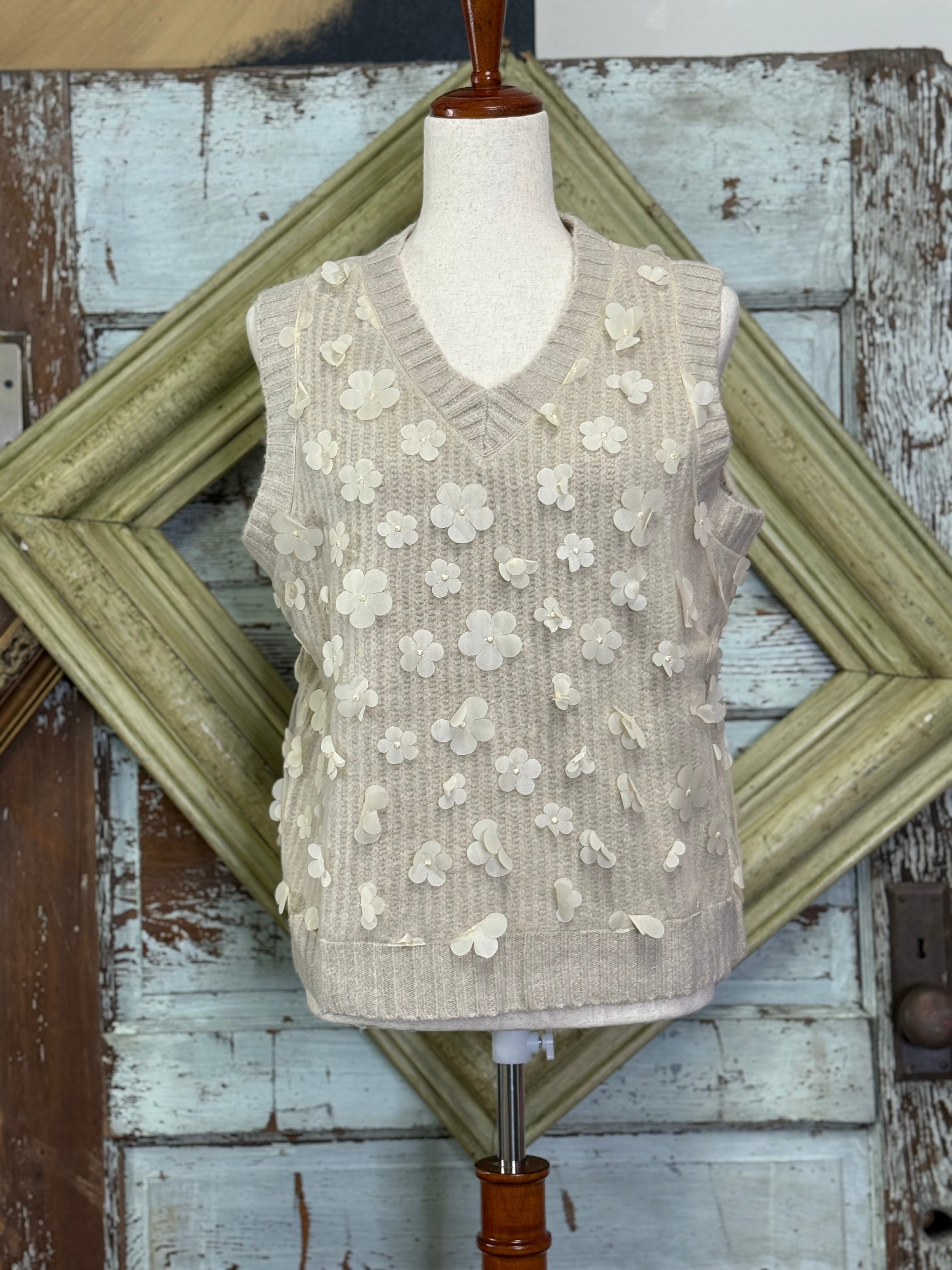Charlie B Floral Mesh V-Neck Vest