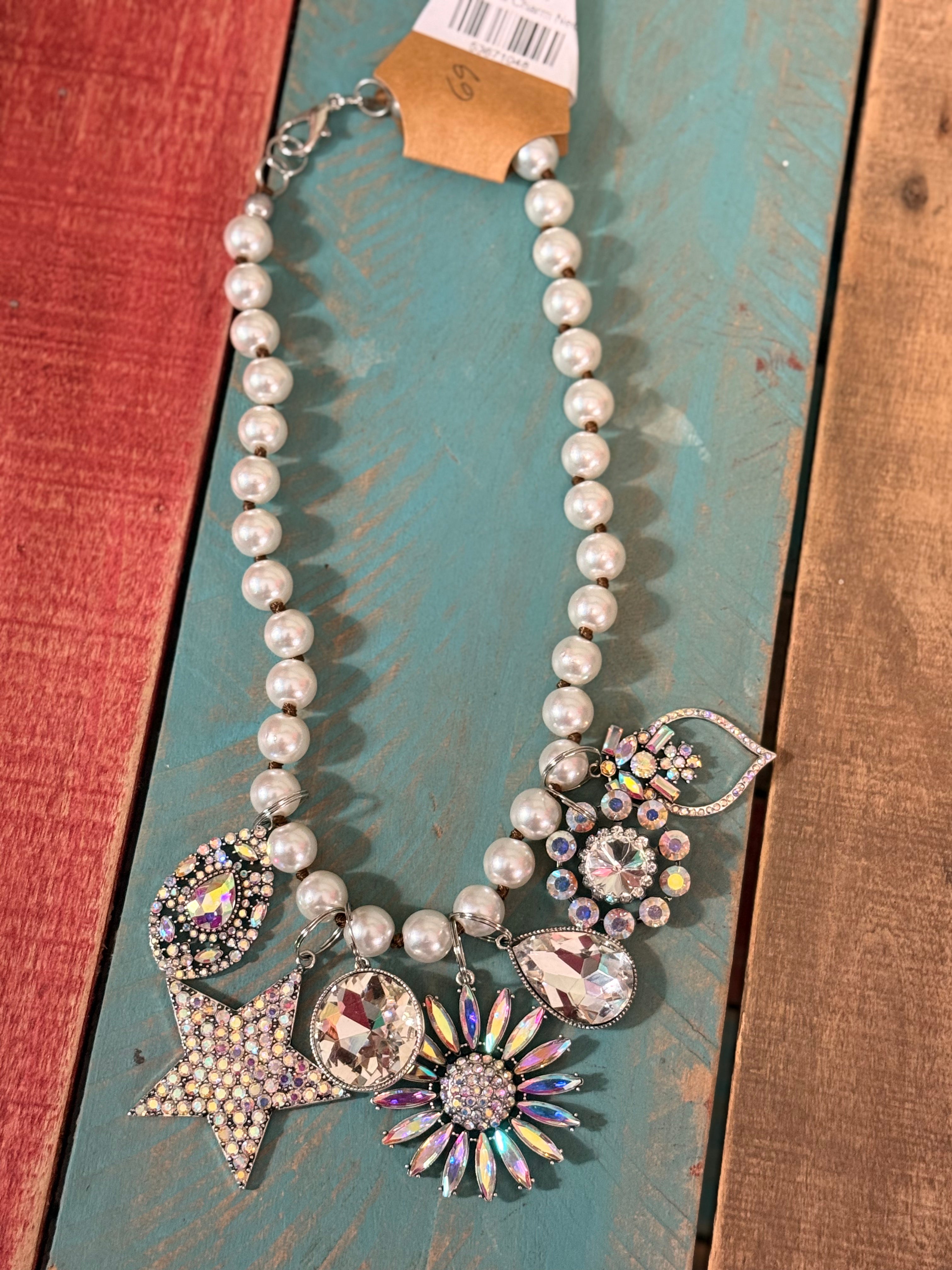 Pearl Crystal Charm Necklace