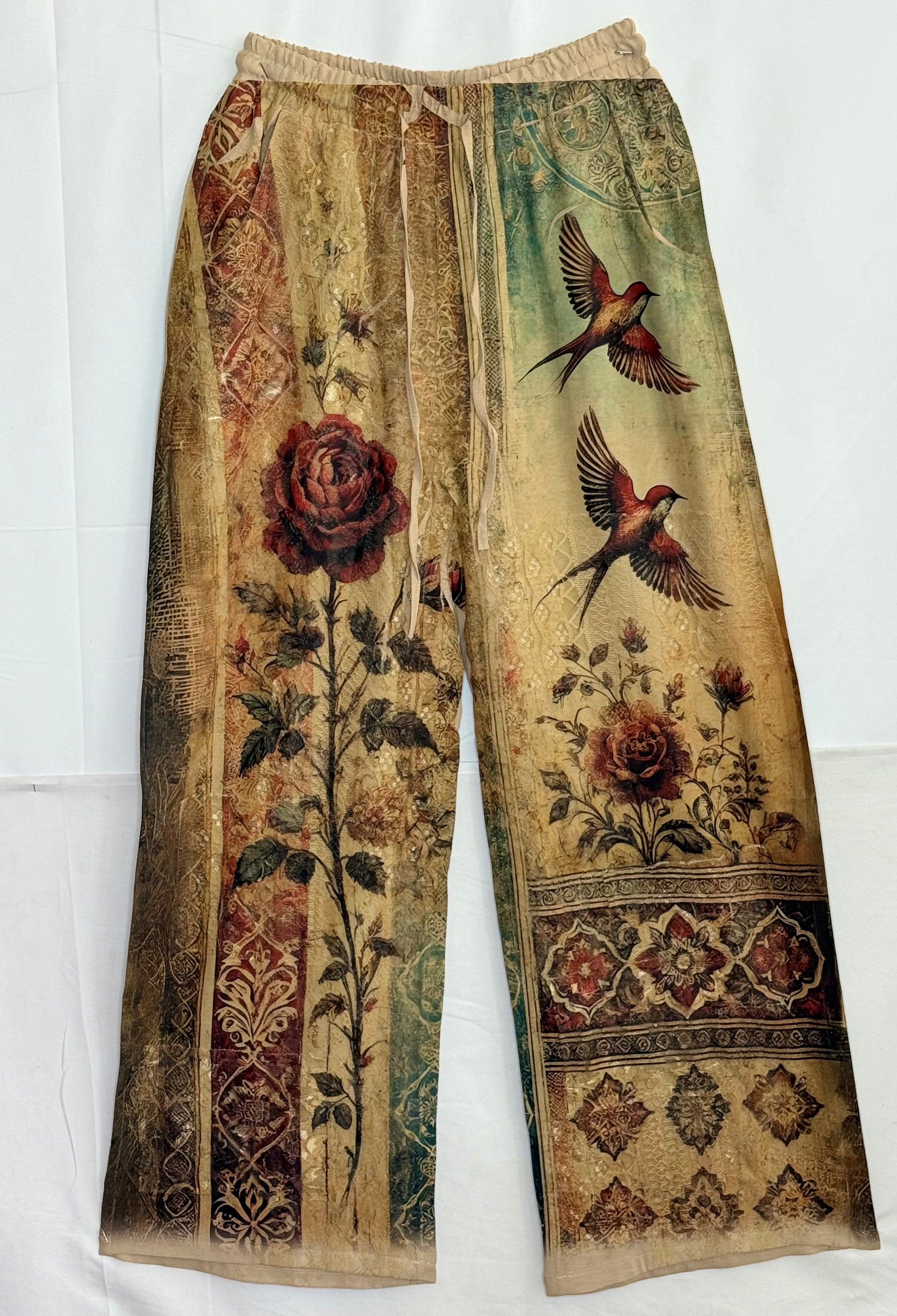 Origami Vintage Bird drawstring Pants