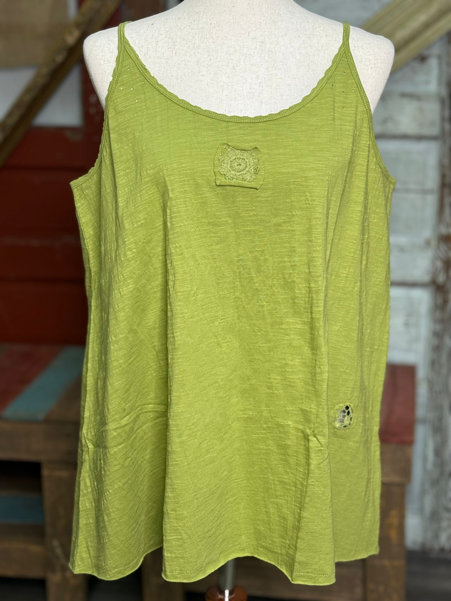 Paper Lace Cami with lace inset and raw edges