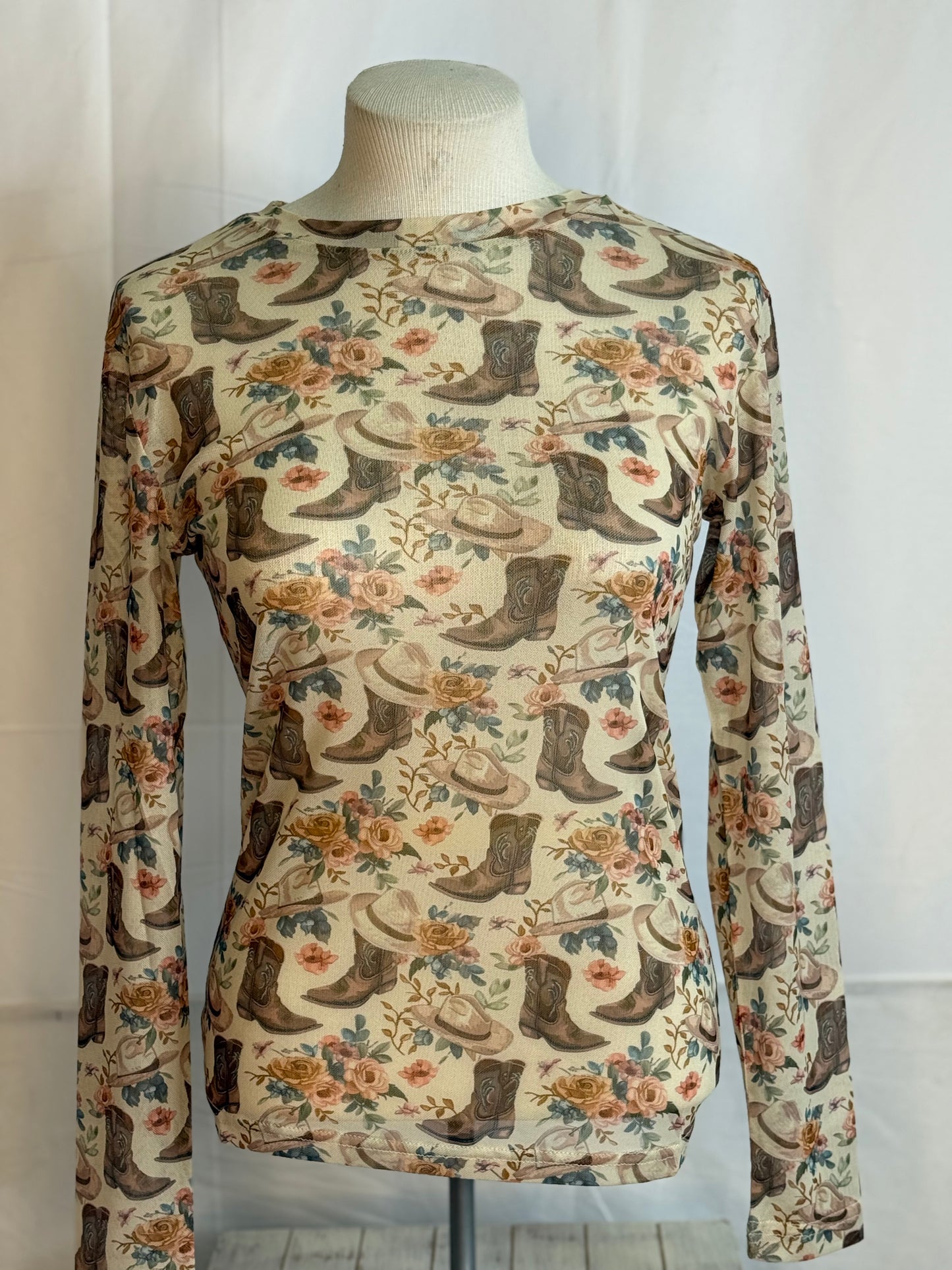 Turquoise Haven Floral Boots Mesh Top