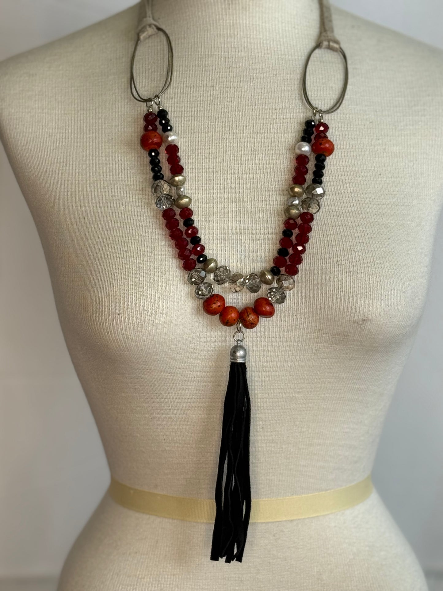 A Rare Bird Red Black and pearl Necklace