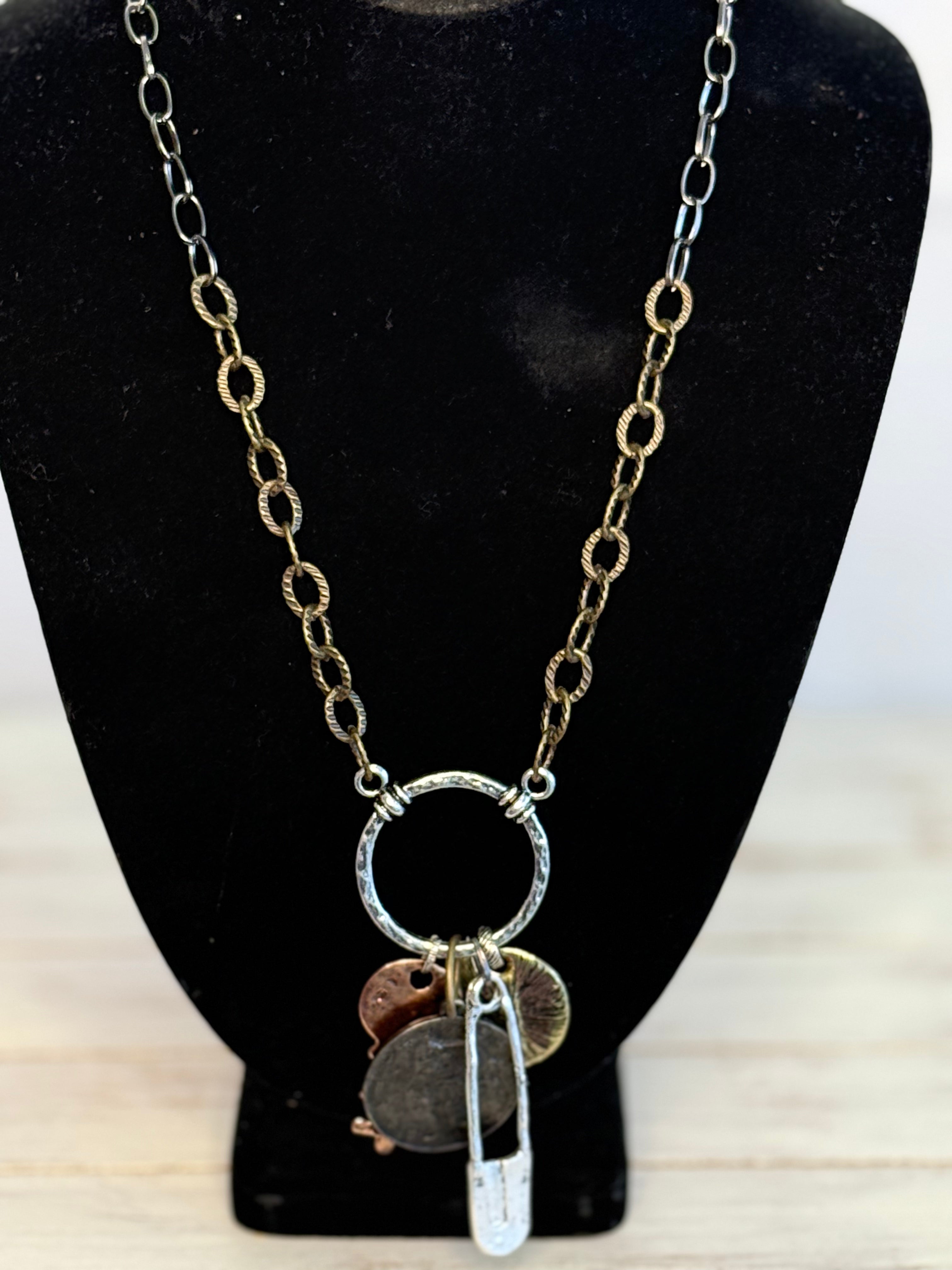 Lost and Found Key, Coin, Safety Pin Necklace
