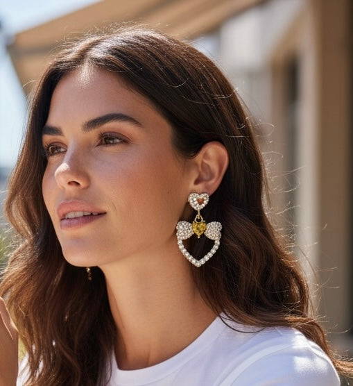 Heart and Bows Crystal Earrings