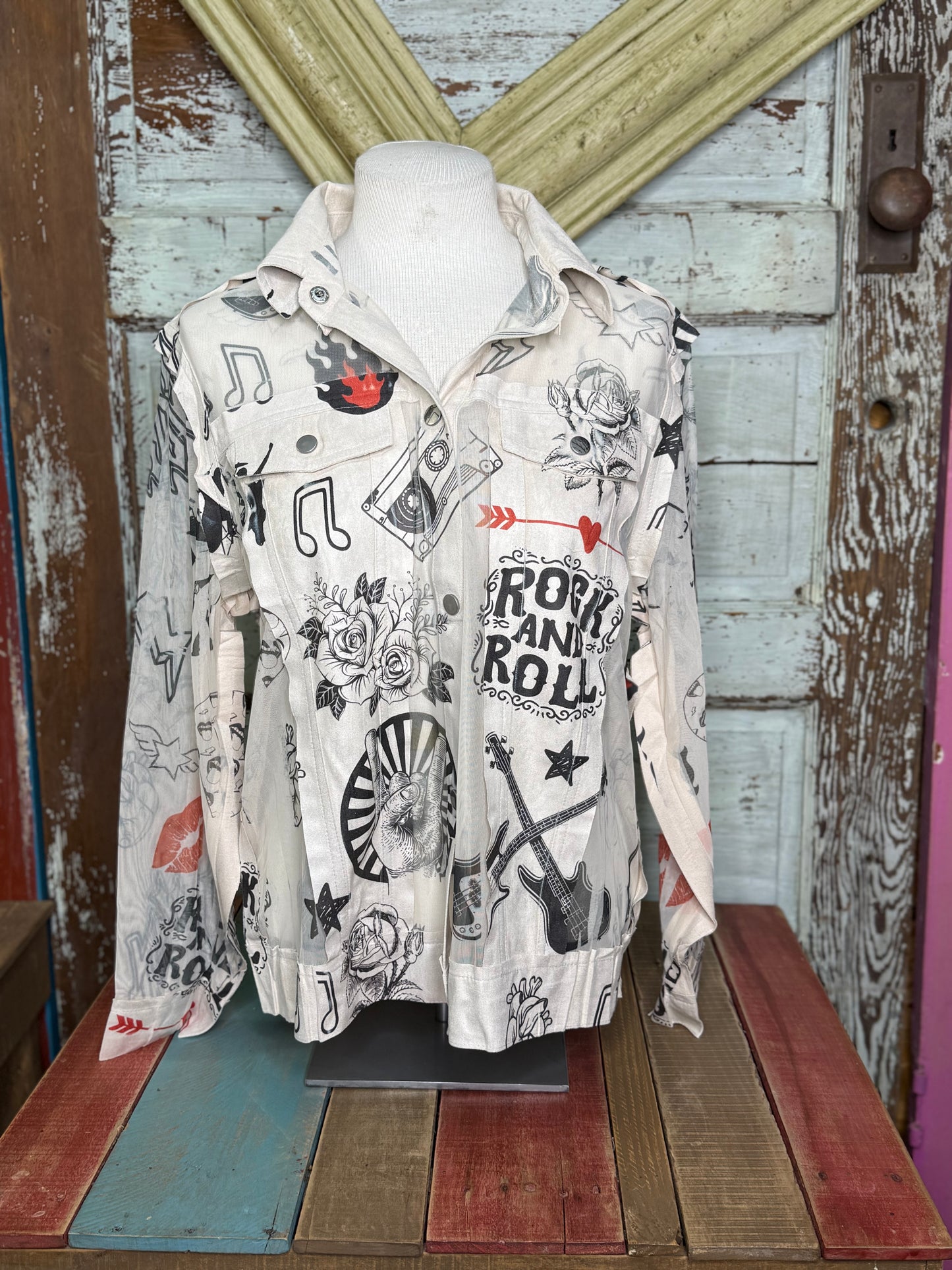 Origami Rock and Roll Faux Suede Trimmed Mesh Jacket