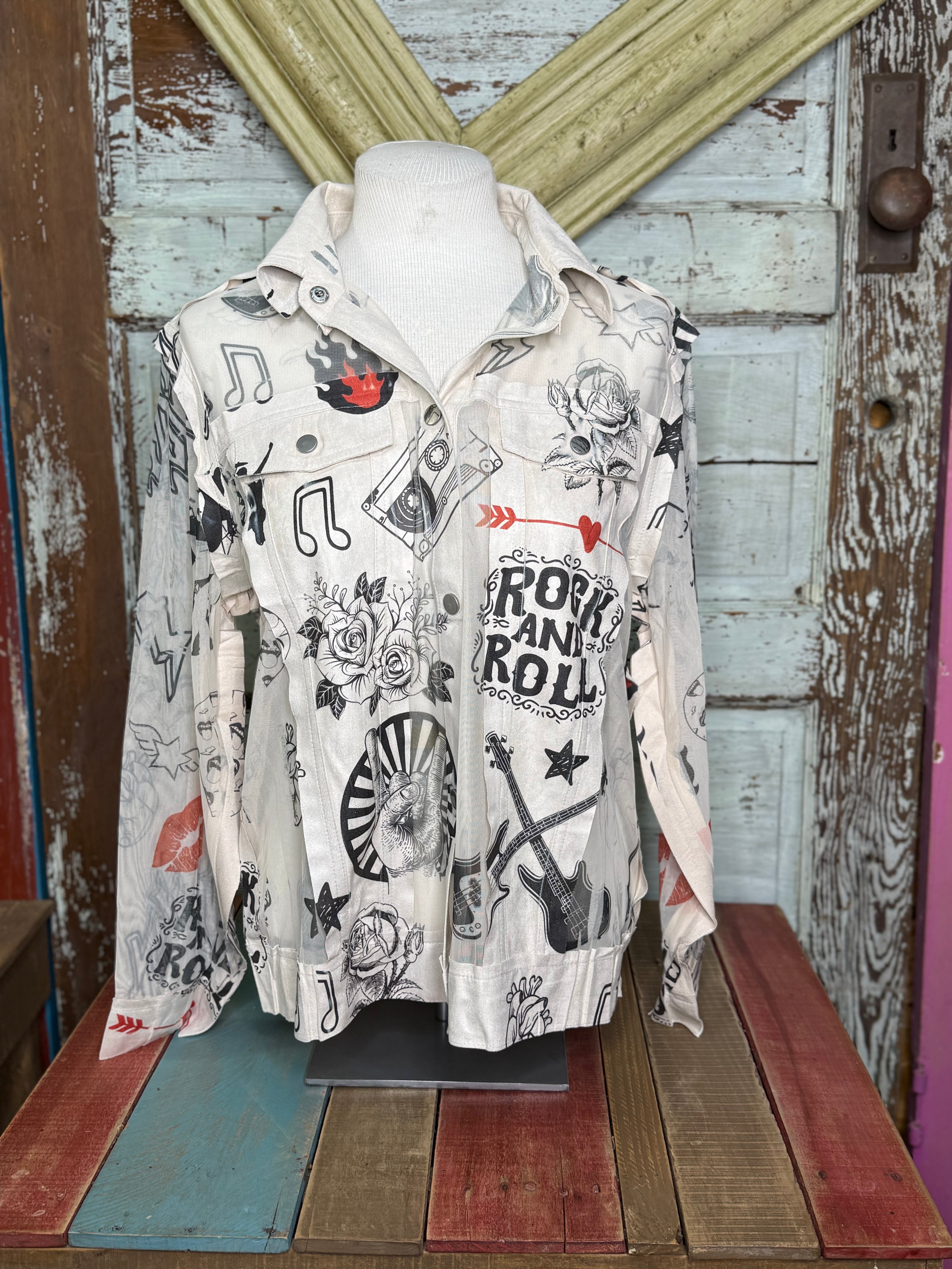 Origami Rock and Roll Faux Suede Trimmed Mesh Jacket