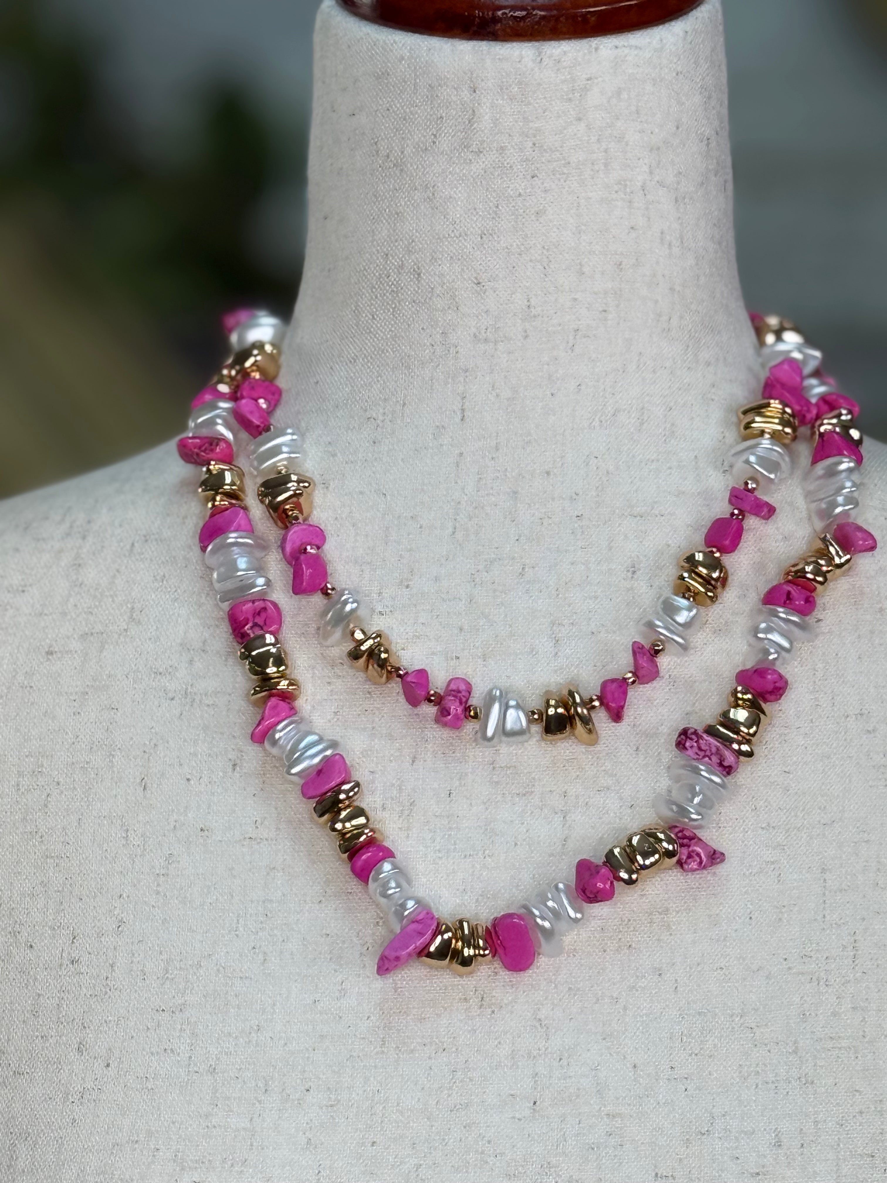 Emma pink Pearl and Gold Necklace