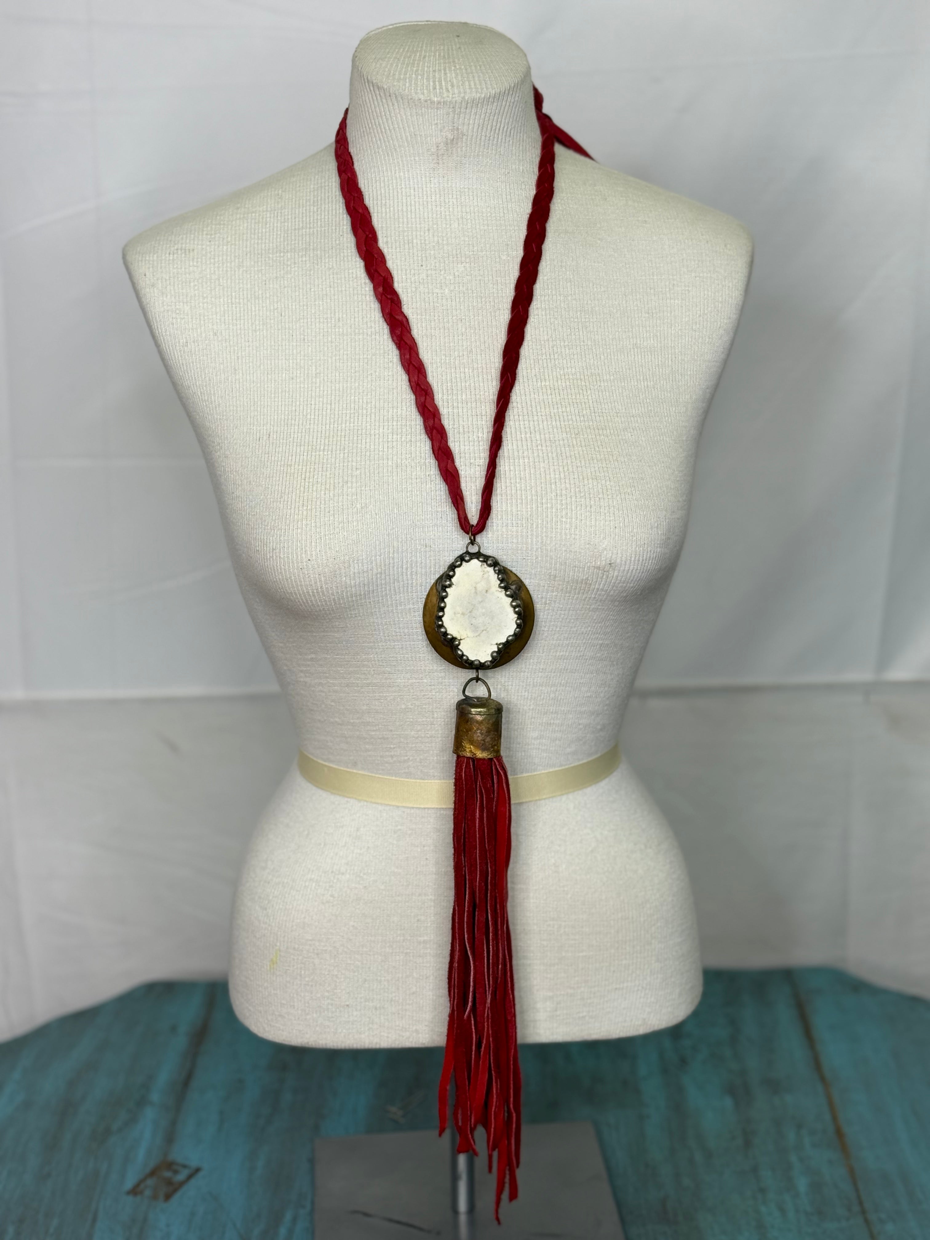 Art By Amy Red Leather Tassle Neckless