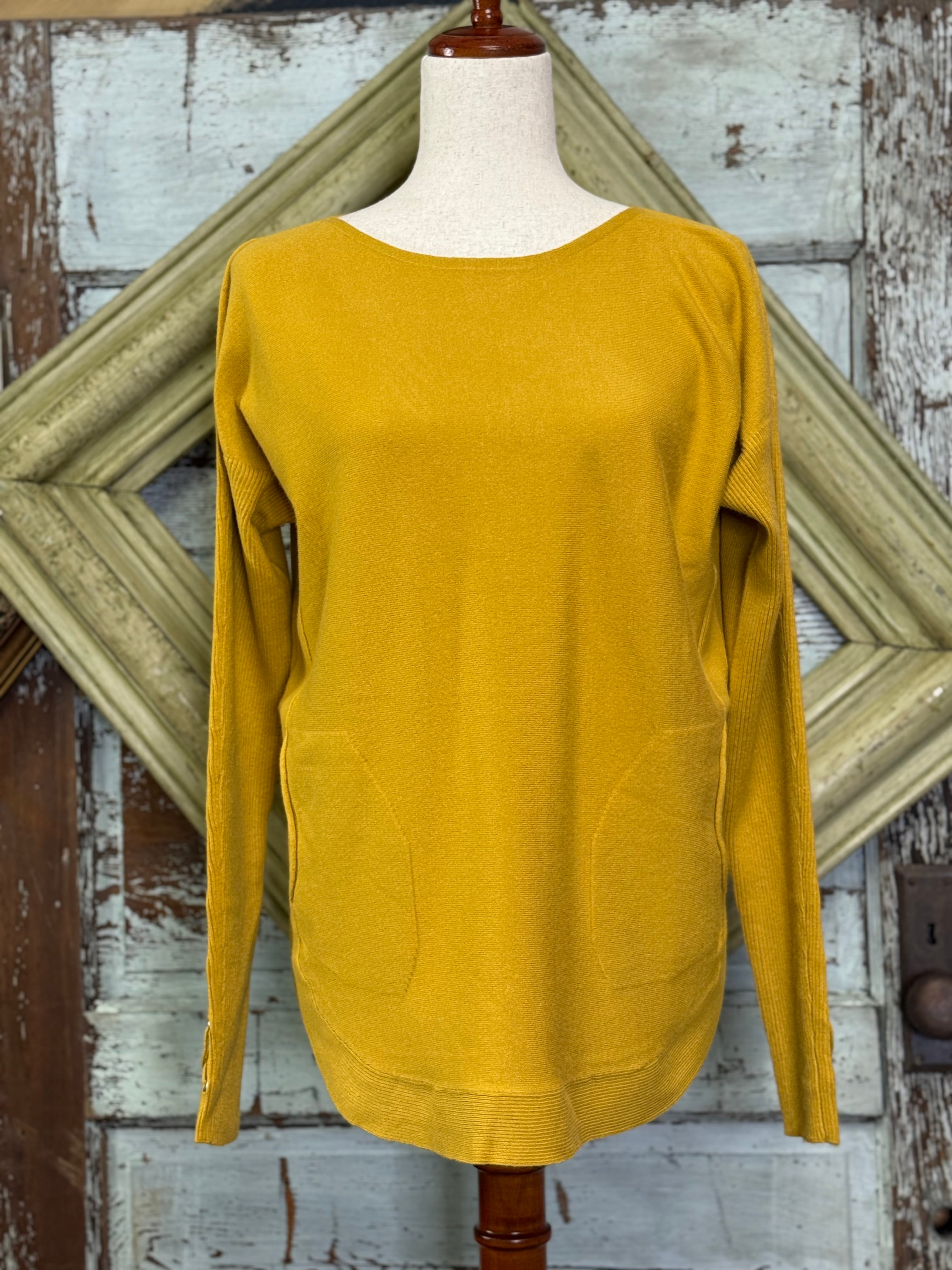 Charlie B Round Hem Sweater With  Front Pockets