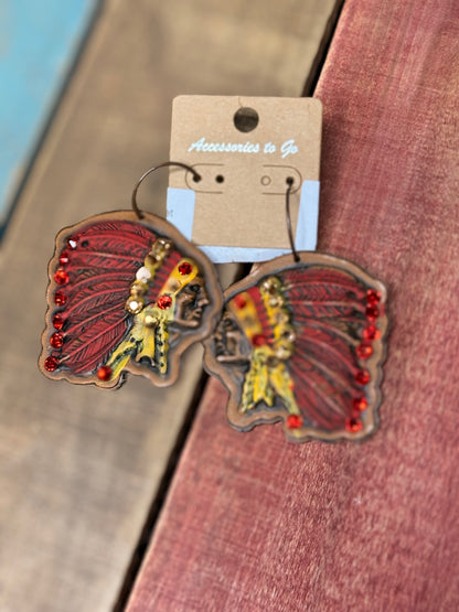 Red And Yellow Indian Head Earrings