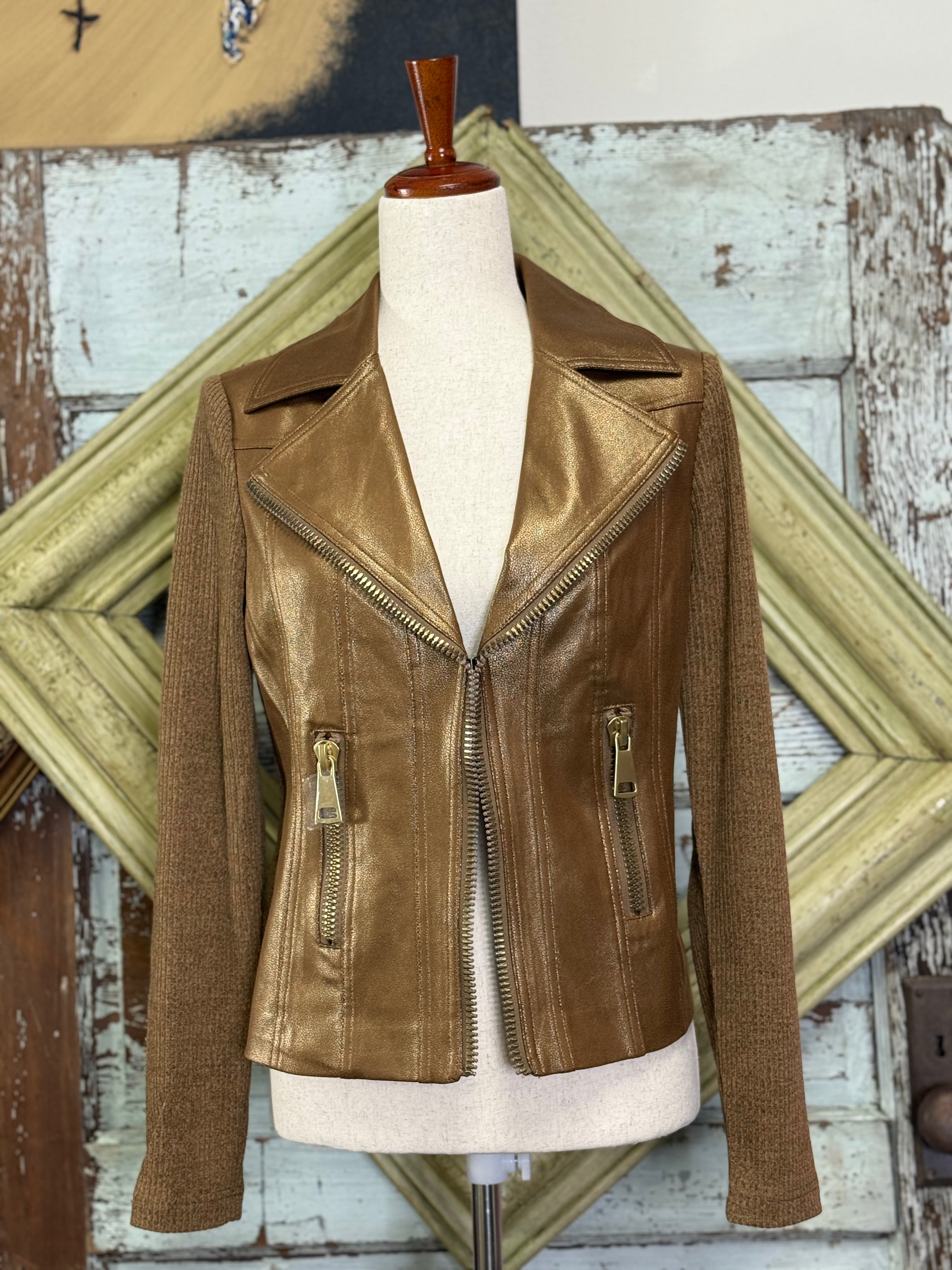 Charlie B Foil Leather Rib Knit Jacket