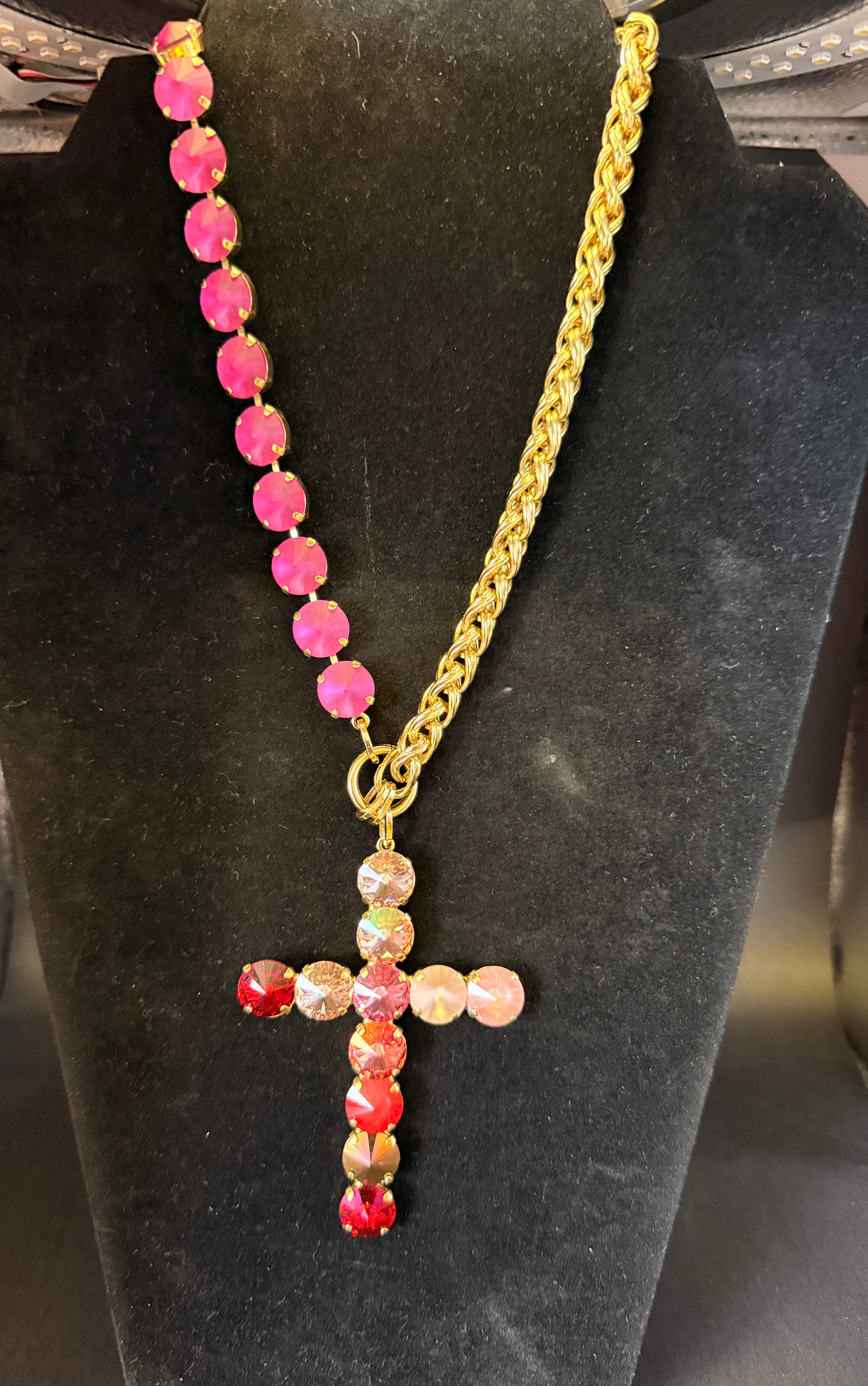 Tova Pink & Gold Cross Necklace