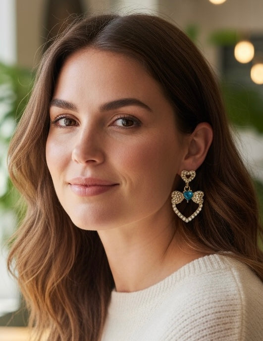 Heart and Bows Crystal Earrings