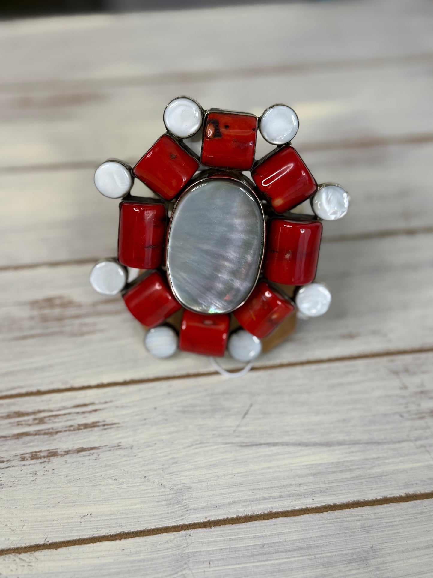 Coral and mother of pearl Bracelet cuff