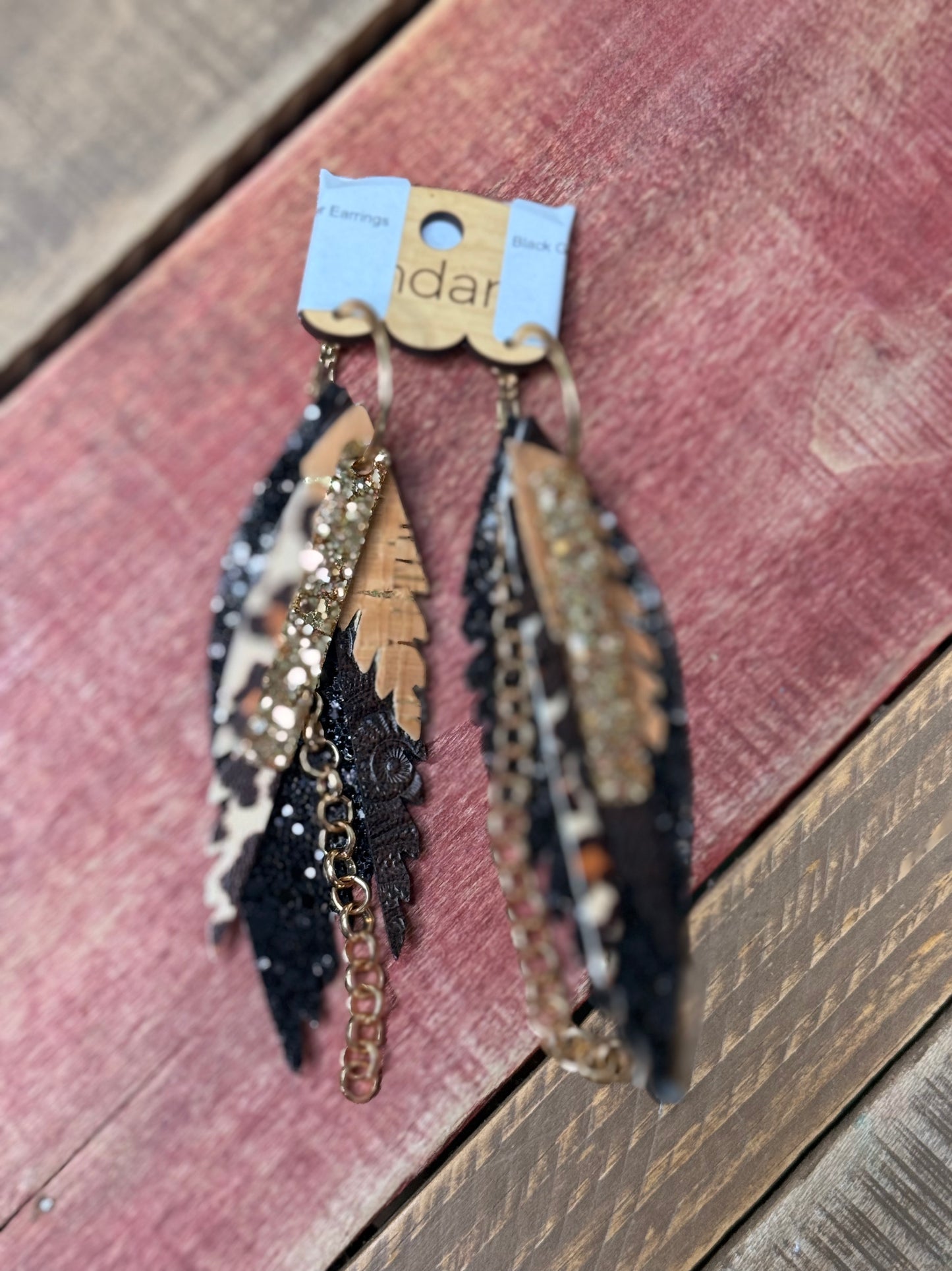 Multi Color Leather Feather Earrings