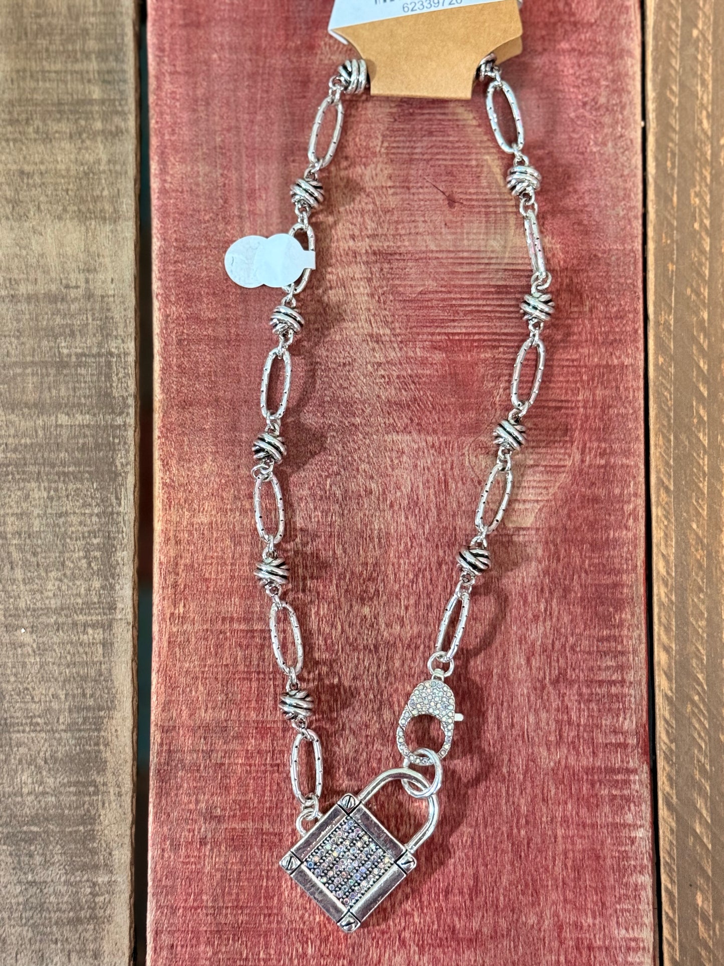 Silver lock and chain Bling Necklace