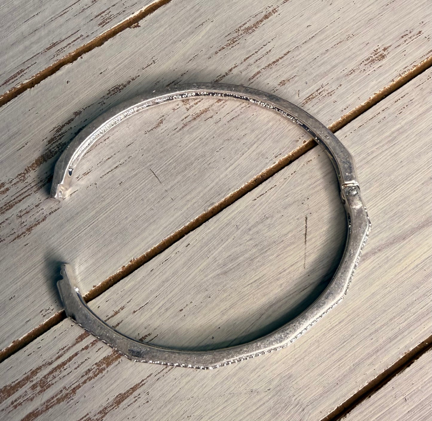 Oval Silver Crystal Bangle