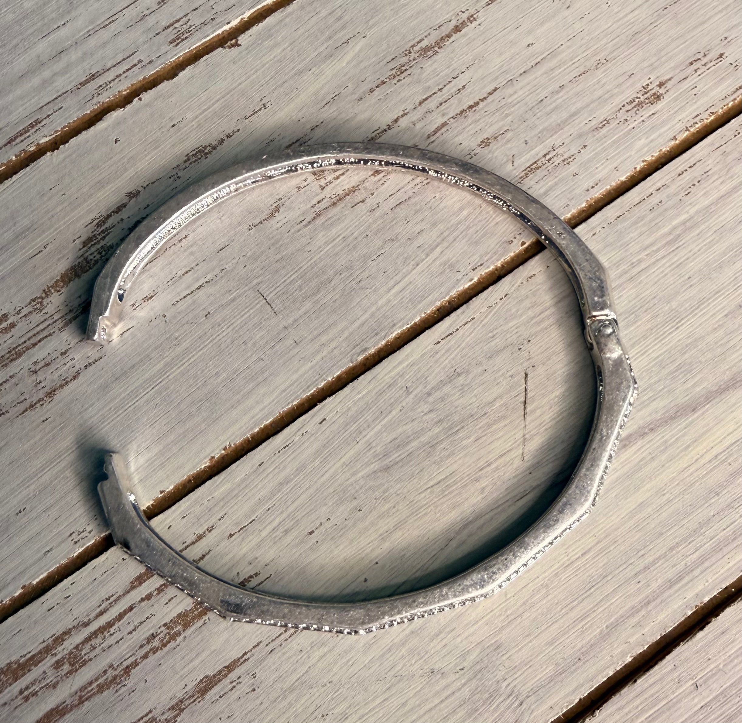 Oval Silver Crystal Bangle