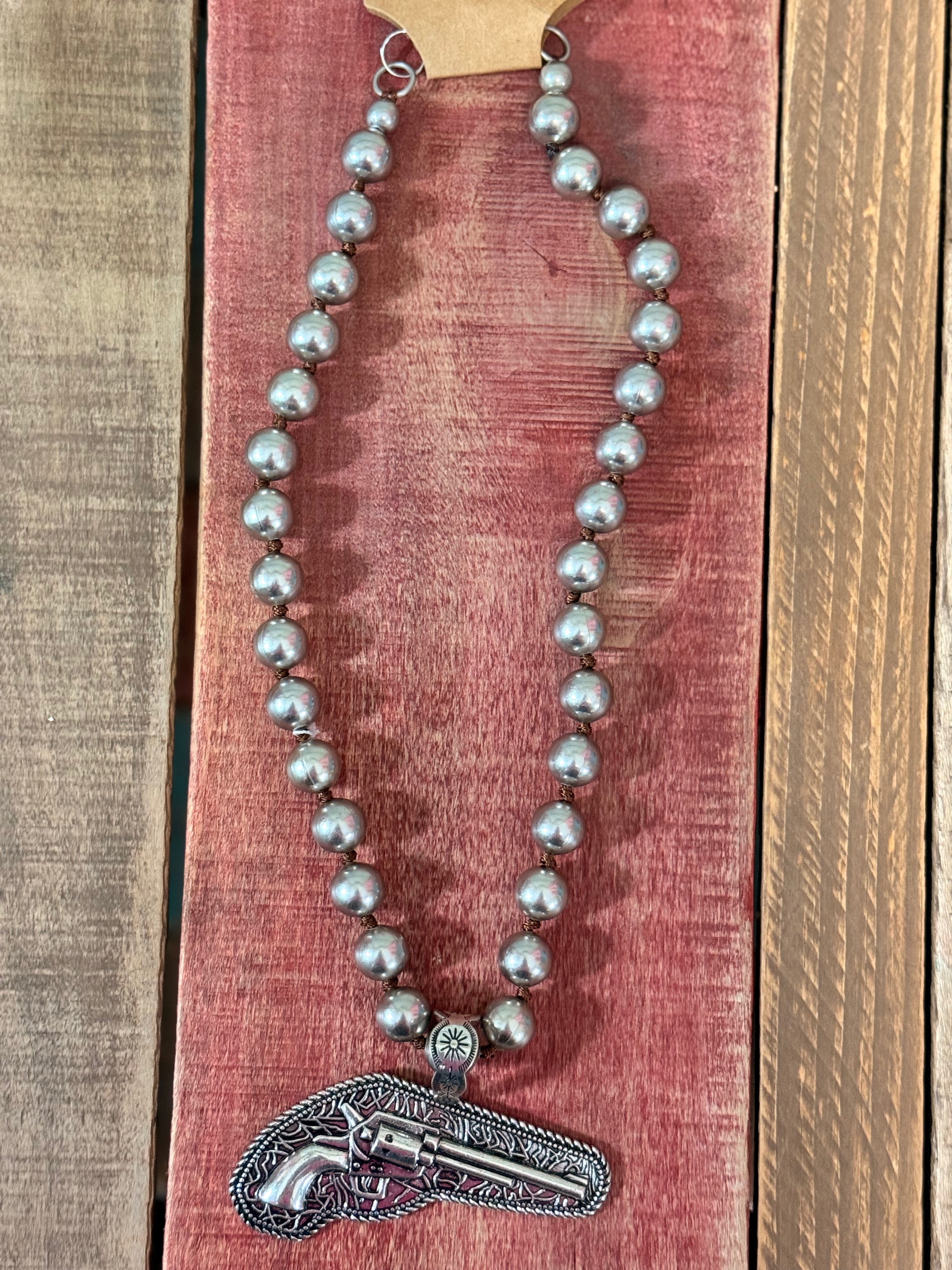 Silver Gun toy Necklace