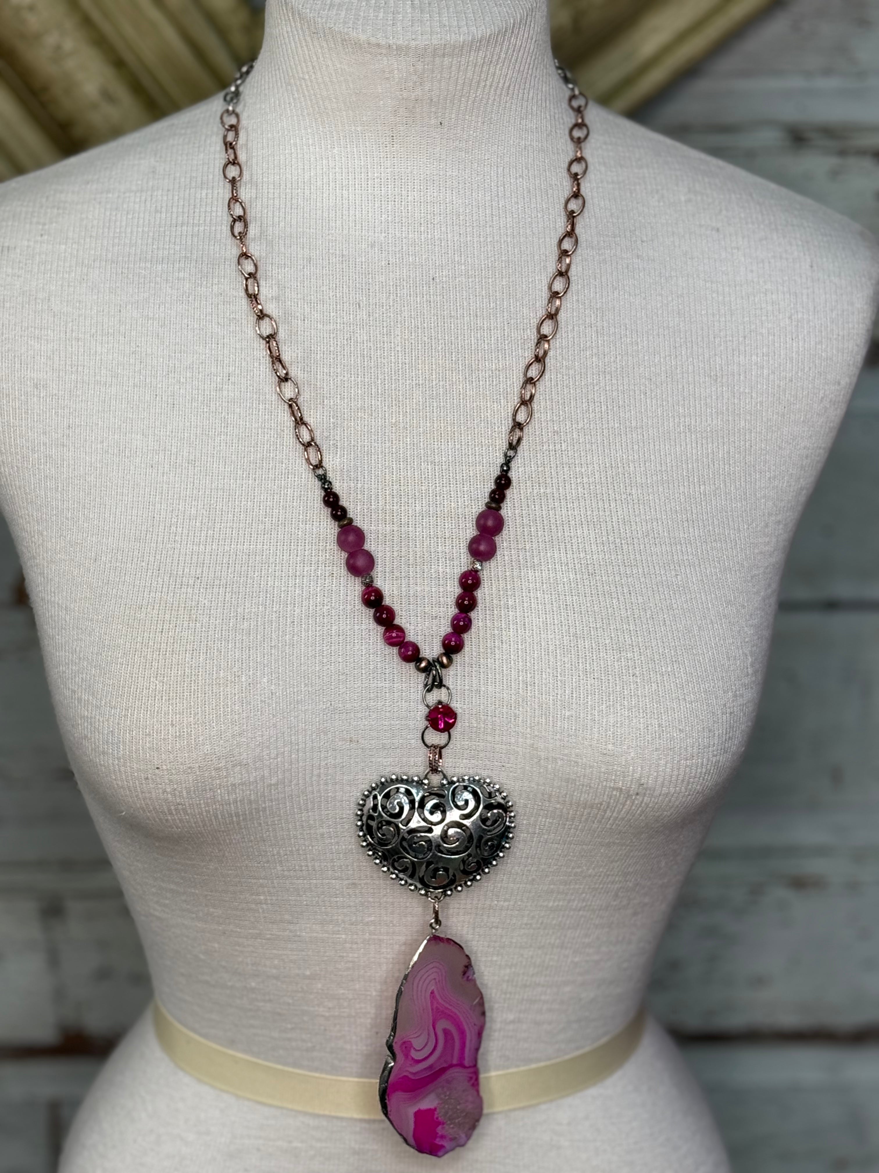 Lost and Found Pink heart stone Necklace