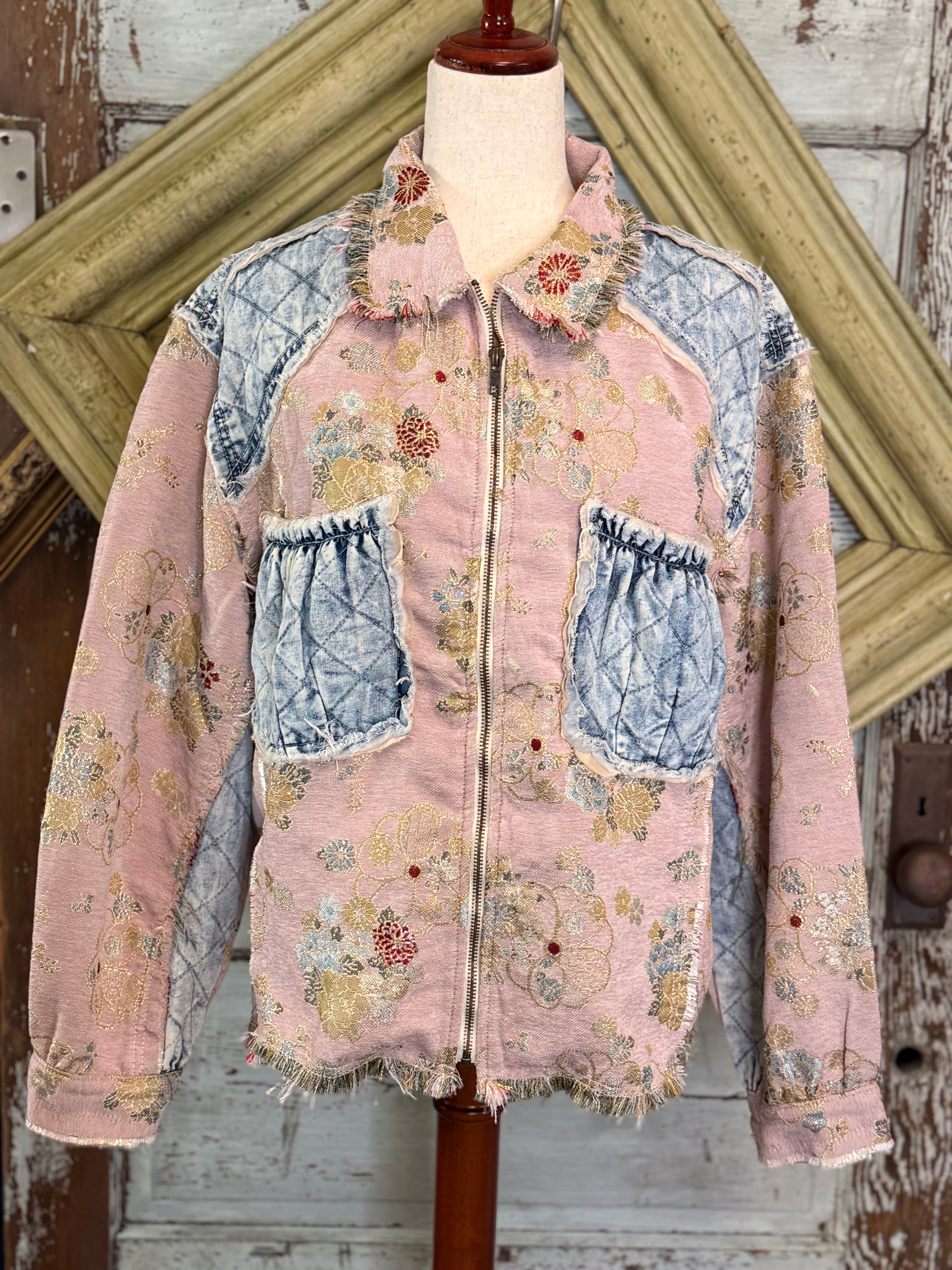POL Vintage Floral Quilted Bomber