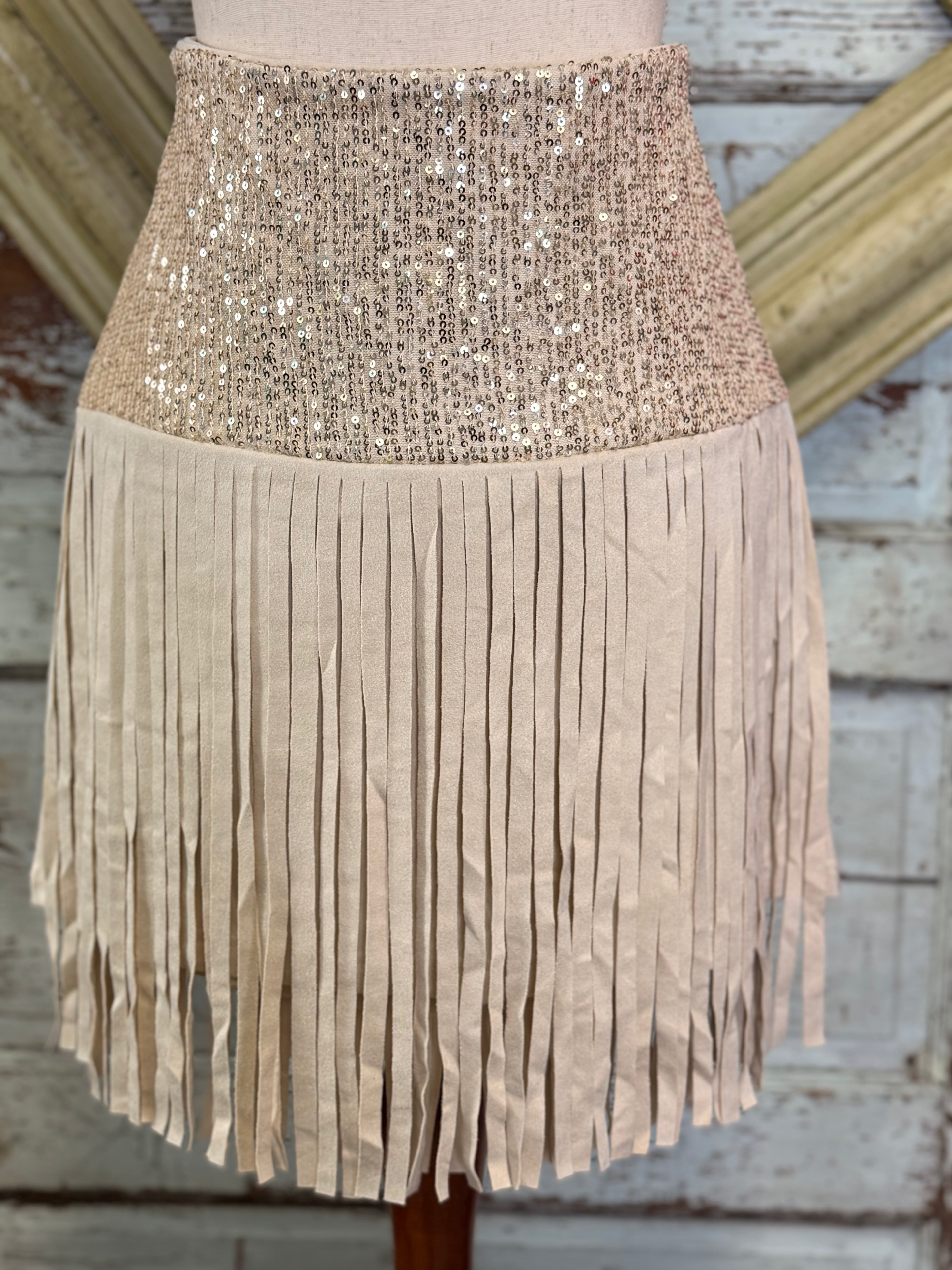 To the Way Sequin Fringe Skirt
