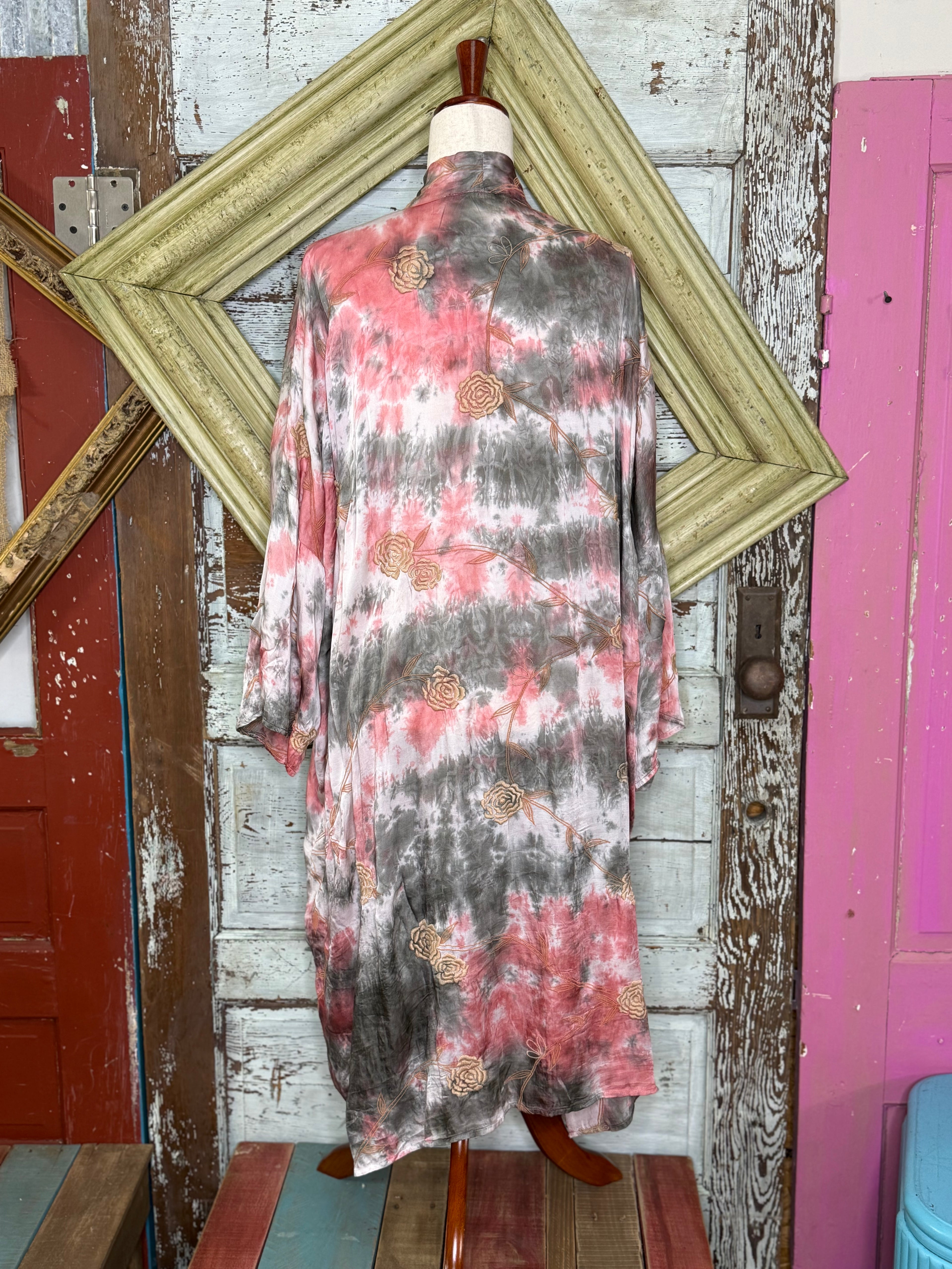 Paper Lace Tie Dye Silk Embordered Duster