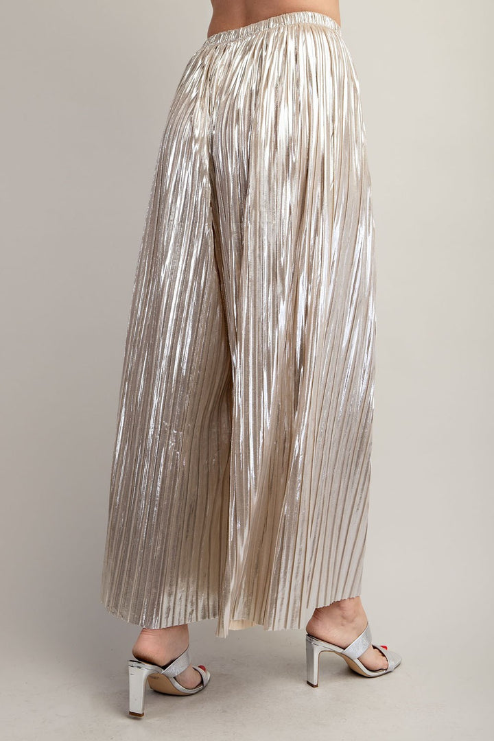 Pleated Wide Leg Metallic Pants