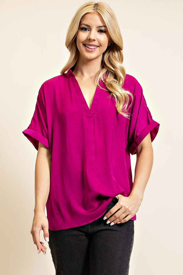 Split Neck Dolman Sleeve Top