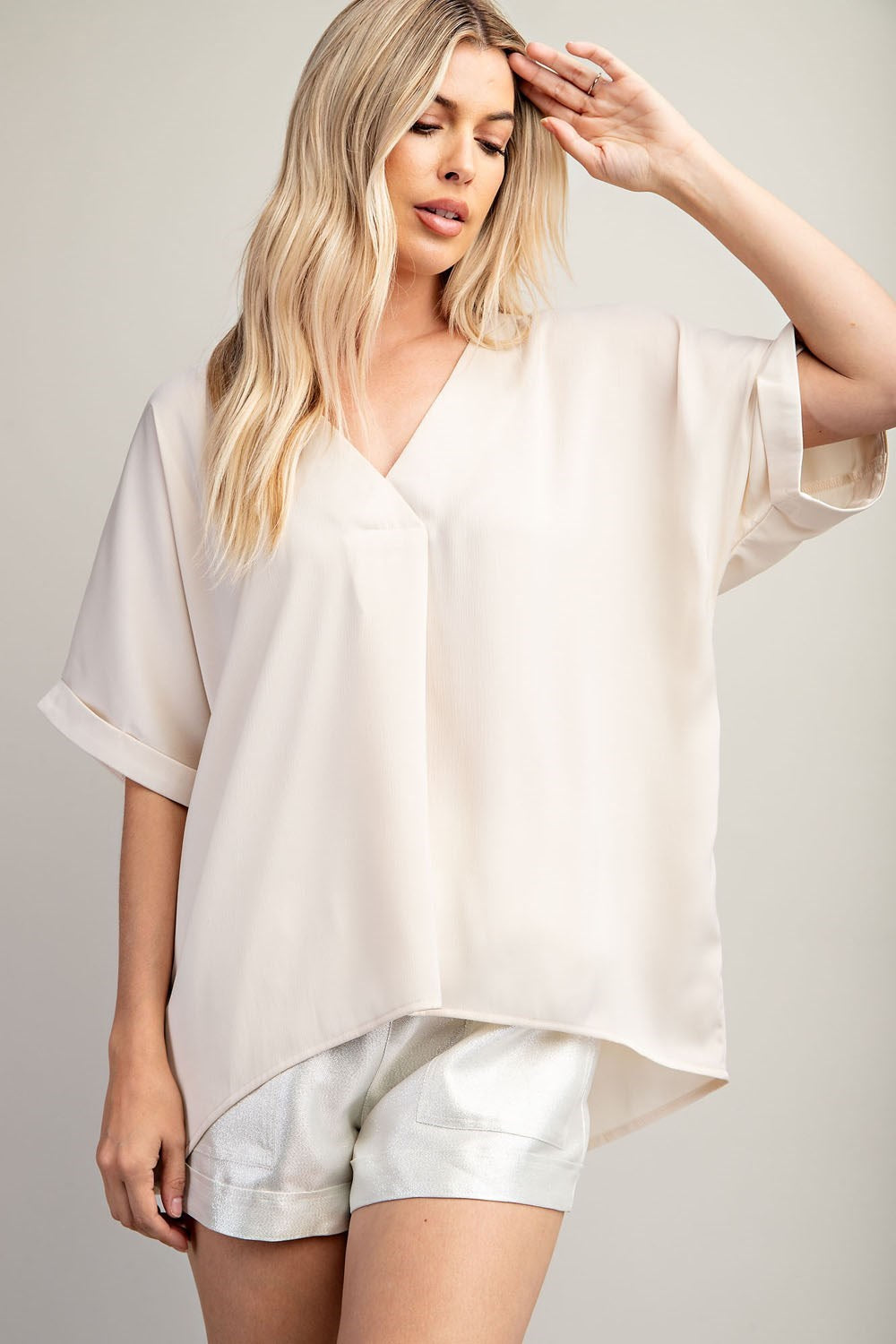 V-Neck High Low Blouse