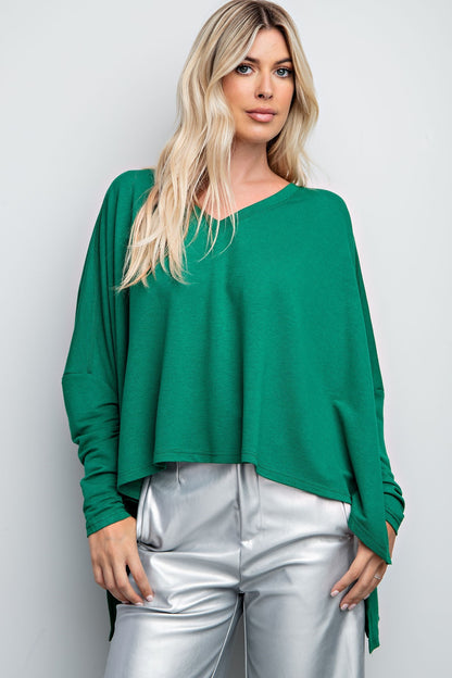 V-Neck High Low Knit Top