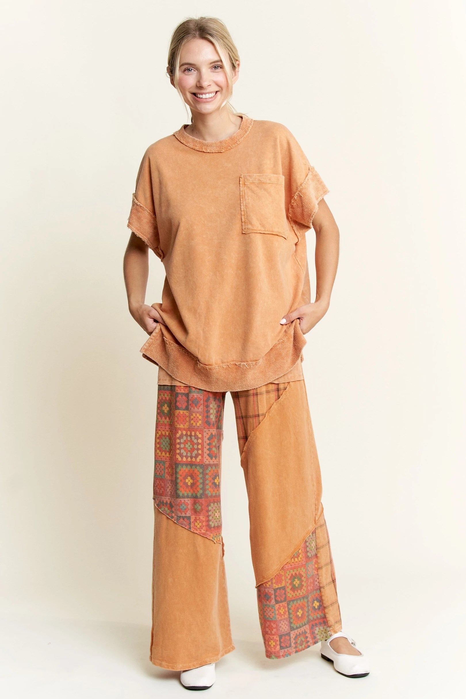 JHer Mineral butterscotch Wash Contrast Patch WideLeg Pant