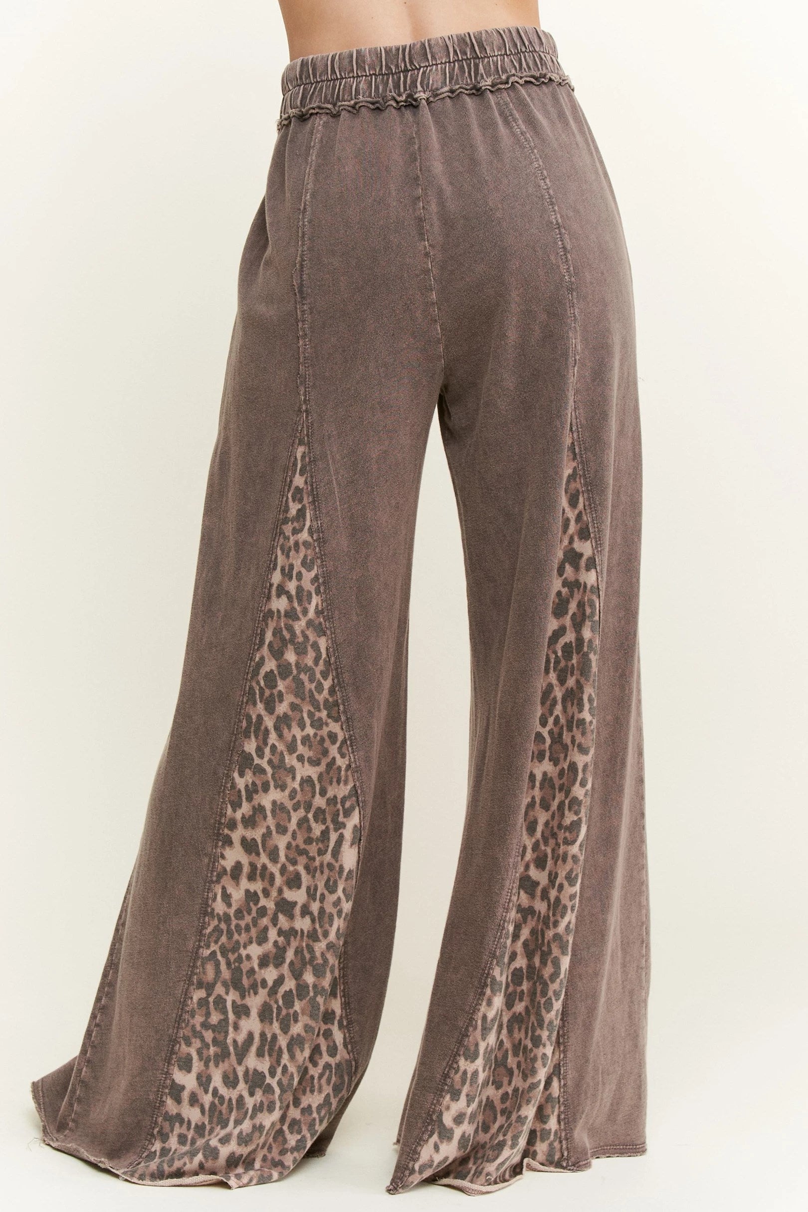 JHer Mineral Washed Leopard Animal Print Flare Pants