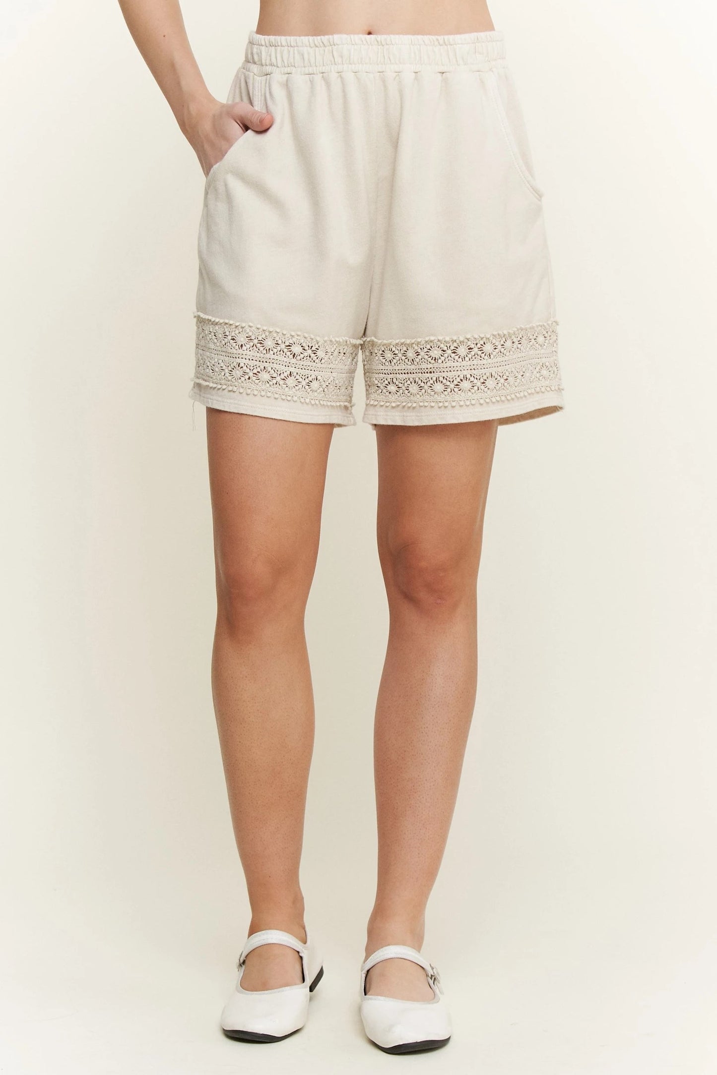 Jher Mineral Washed Lace Trim Shorts